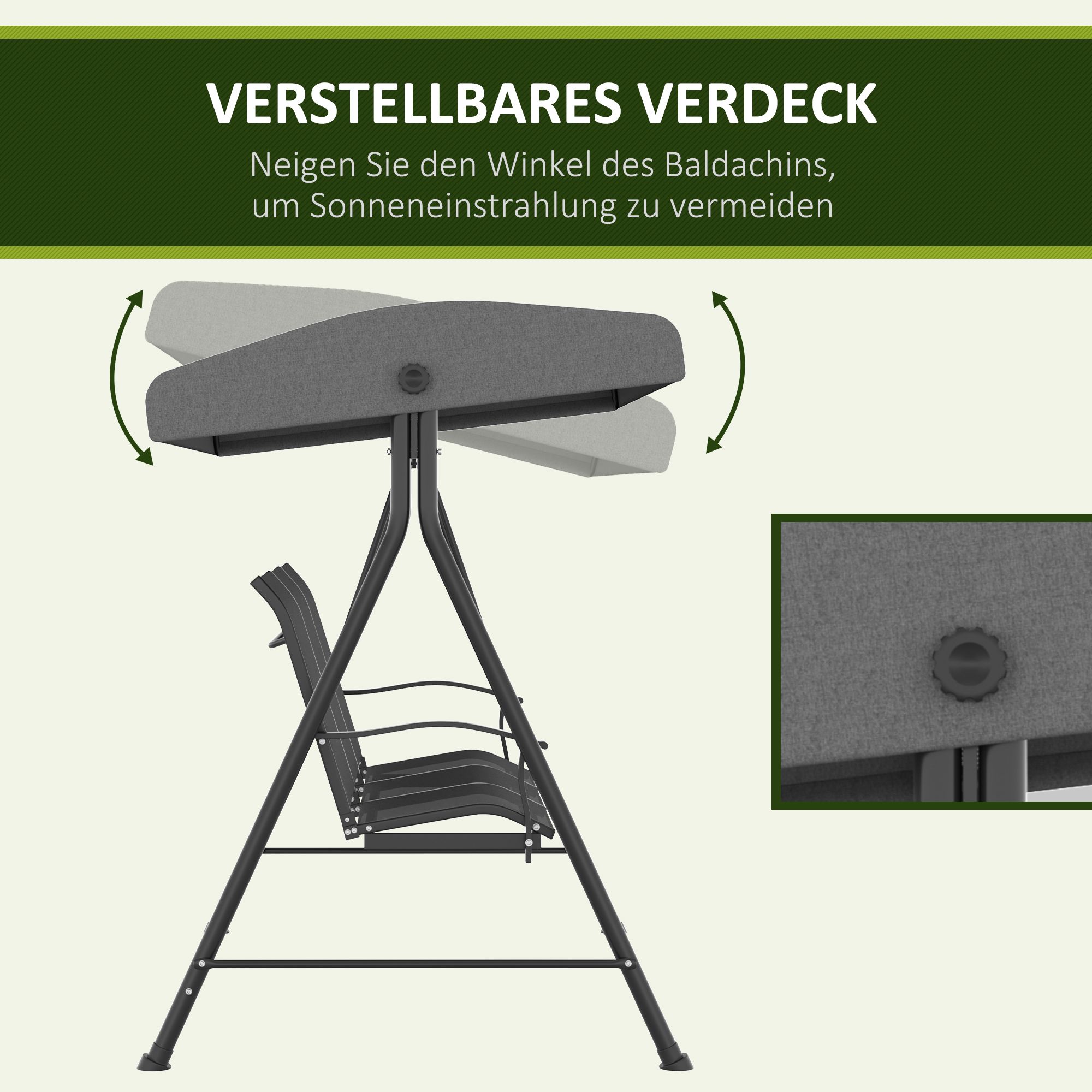 3-Sitzer Hollywoodschaukel, verstellbares Sonnendach, bis 240 kg, dunkelgrau, 200 x 133 x 176 cm