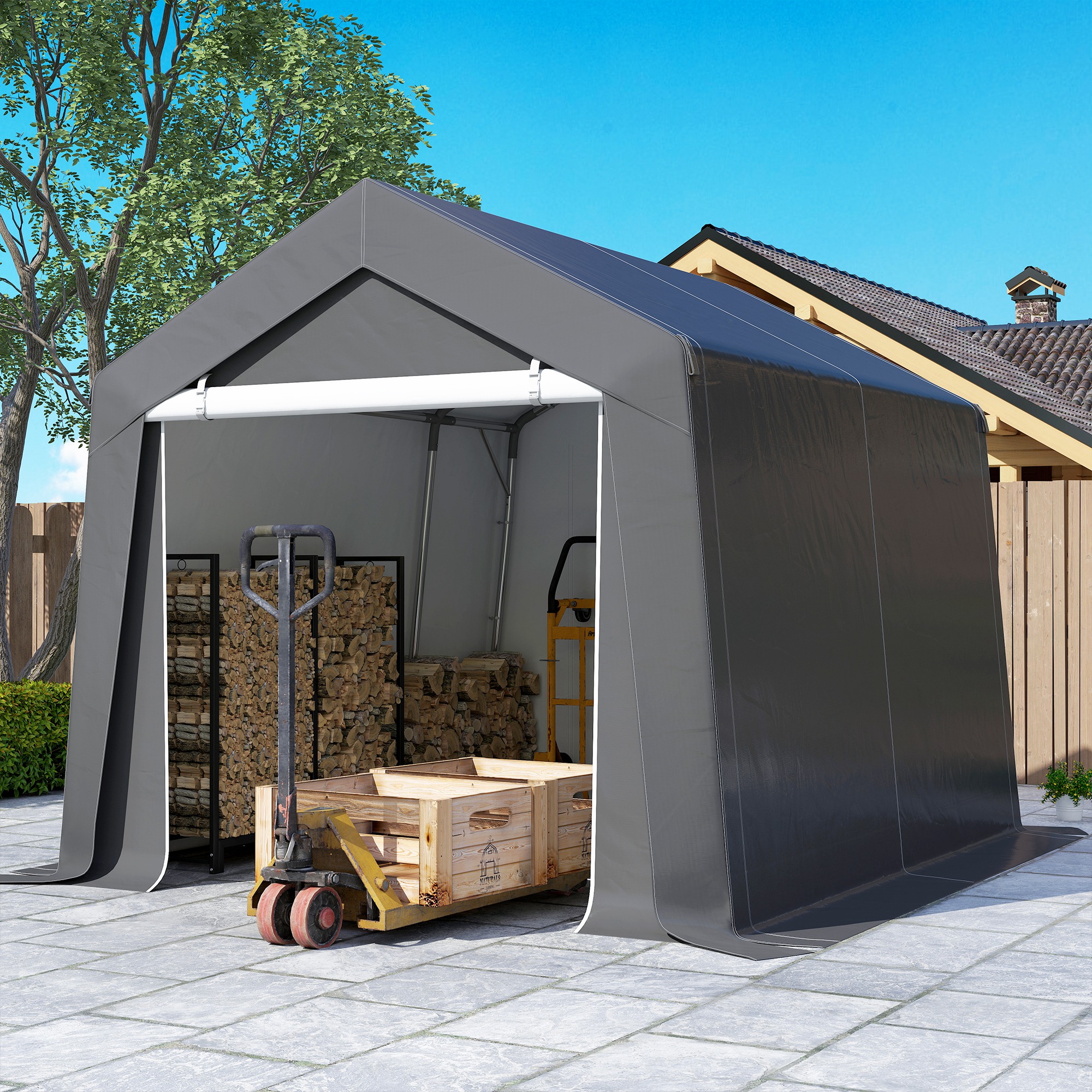 Carport Zeltgarage 3x3 m Wasserdicht Garagenzelt mit Rolltür Belüftungsfenster Verlängerte Kanten Dunkelgrau