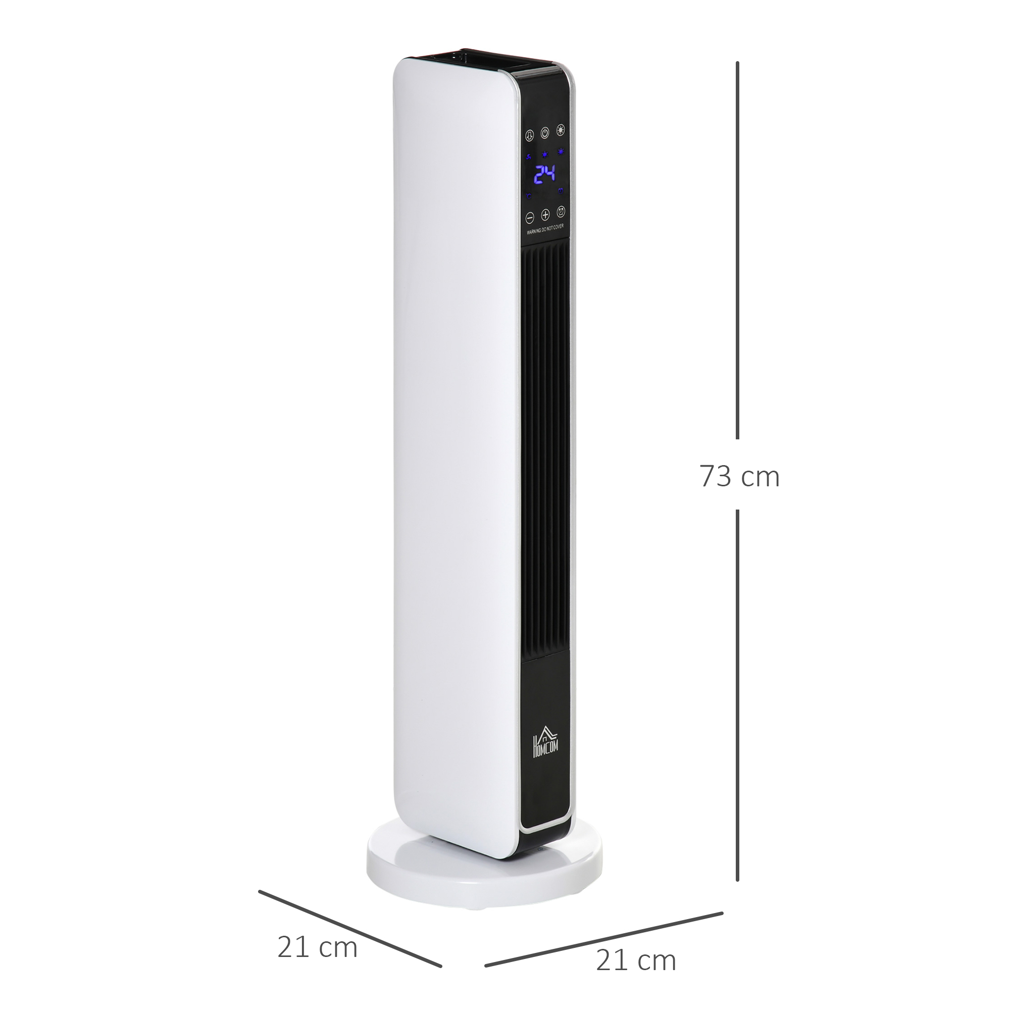 Heizgerät Heizlüfter 2200W Elektroheizer Keramik Heizturm mit Fernbedienung 8-Stunden-Timer Oszillation Heizer Heizung ABS PA Weiß+Schwarz 21 x 21 x 73 cm