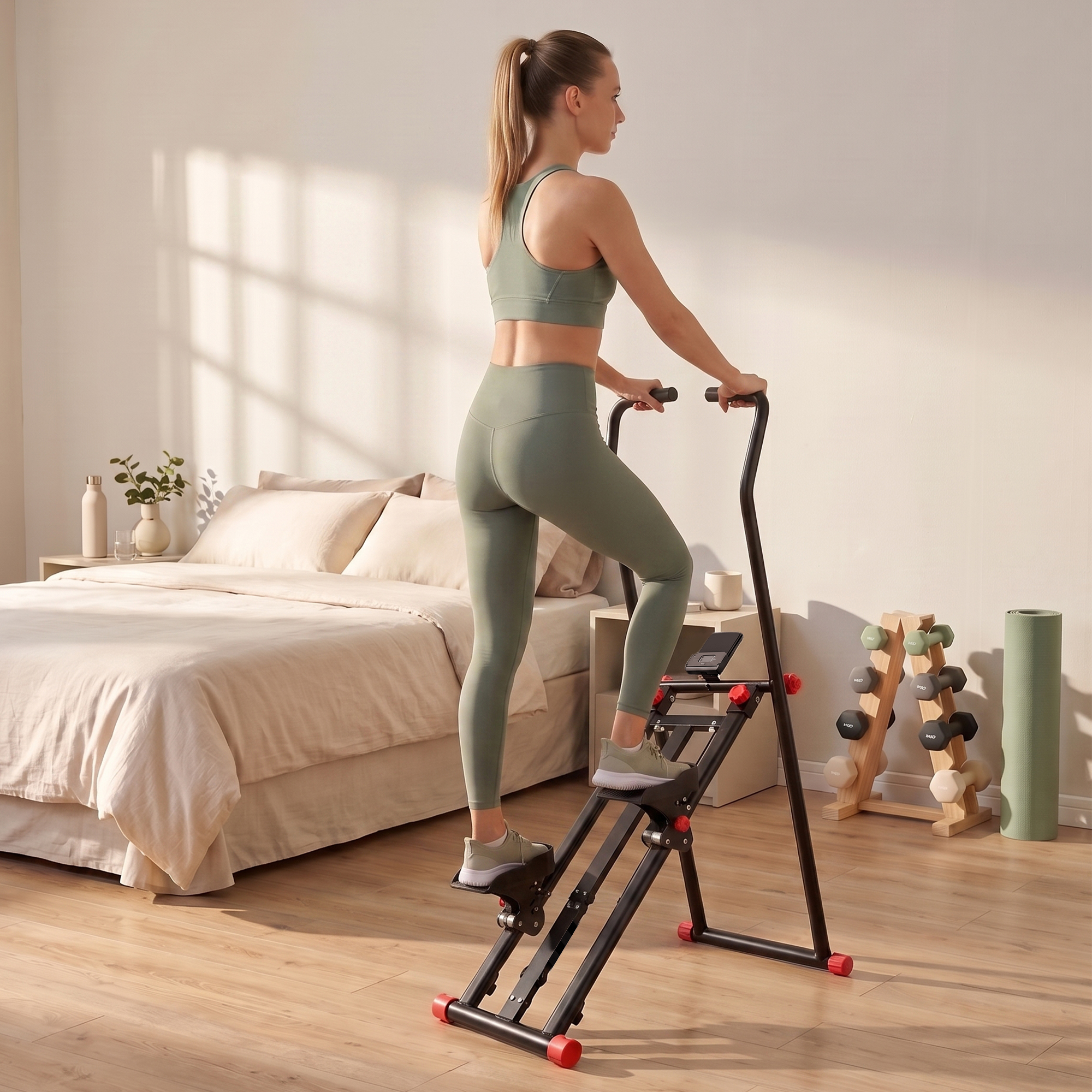 Treppenstepper für Zuhause, klappbarer Vertical Climber mit 3 Widerstandsstufen, verstellbarem Lenker und LCD-Monitor