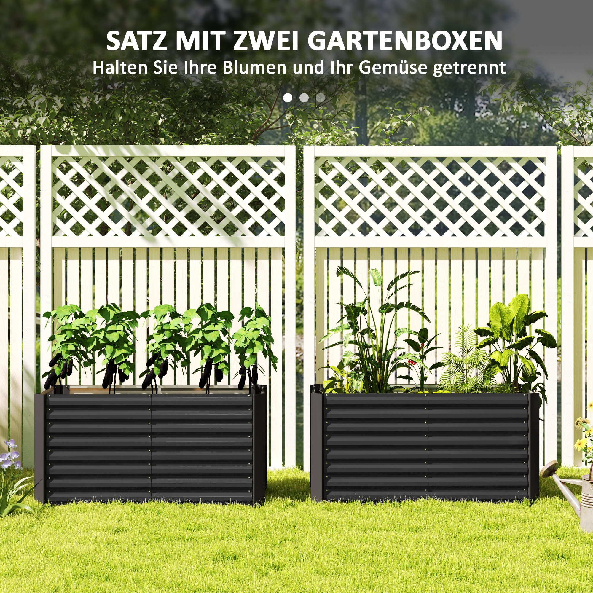 Hochbeet 2er-Set, Pflanzkasten, extra tief, Metall, 120 x 60 x 60 cm Dunkelgrau
