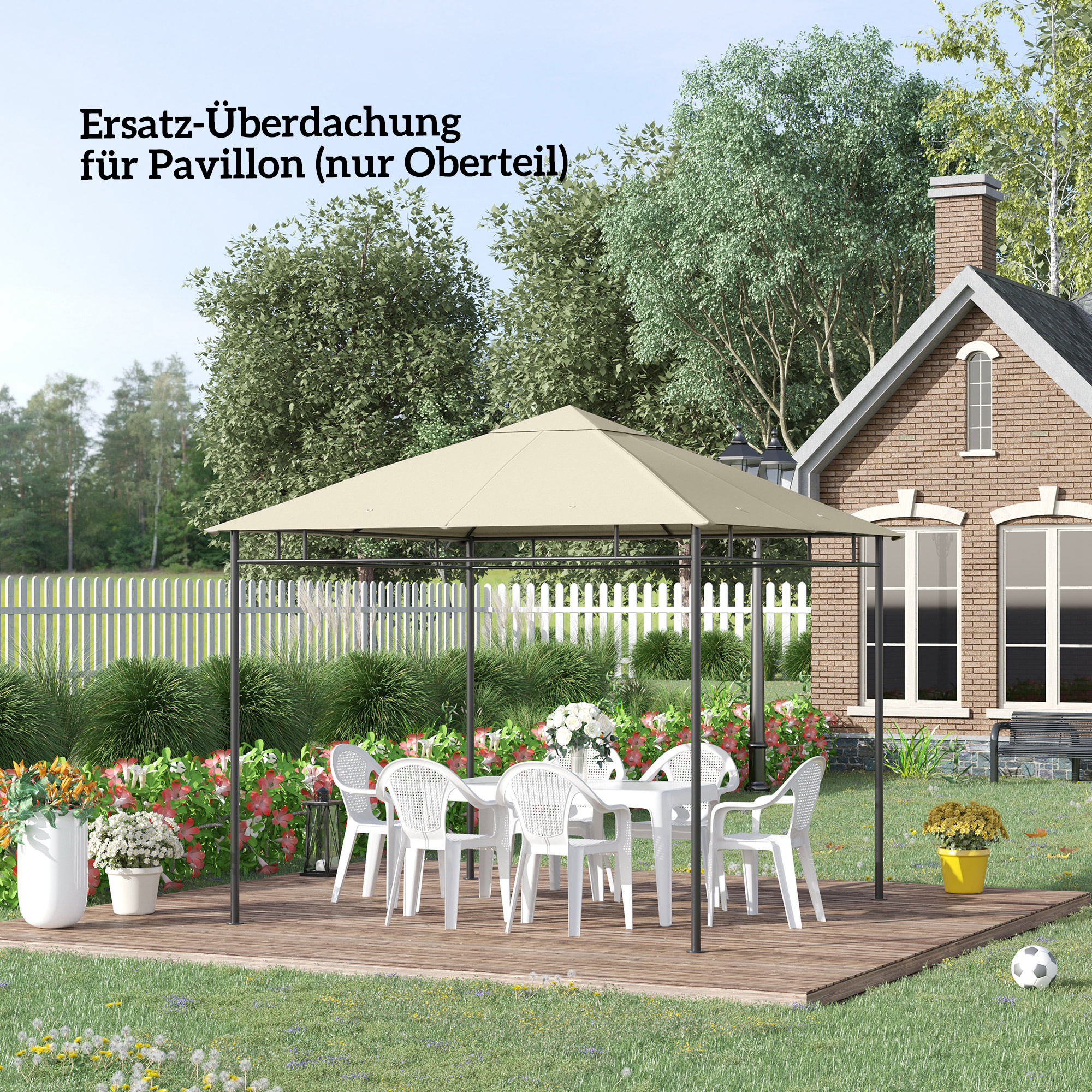 Ersatzdach für Pavillon 3x3m wasserabweisend Pavillondach mit 8 Wasserabflusslöcher Cremeweiß
