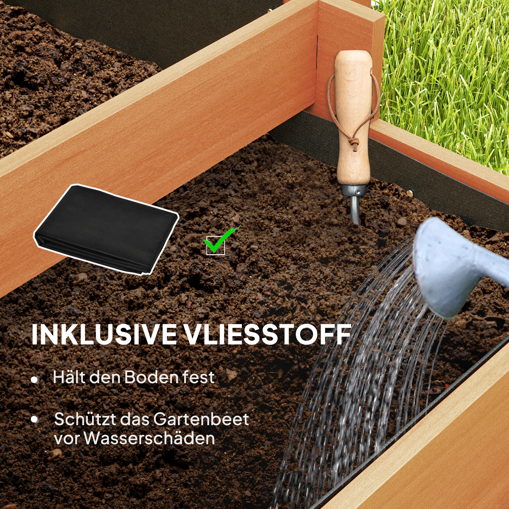 Hochbeet mit Rankhilfe, 3-stufig Blumenkasten mit Vliesstoff Tannenholz, Braun, 95 x 95 x 110 cm