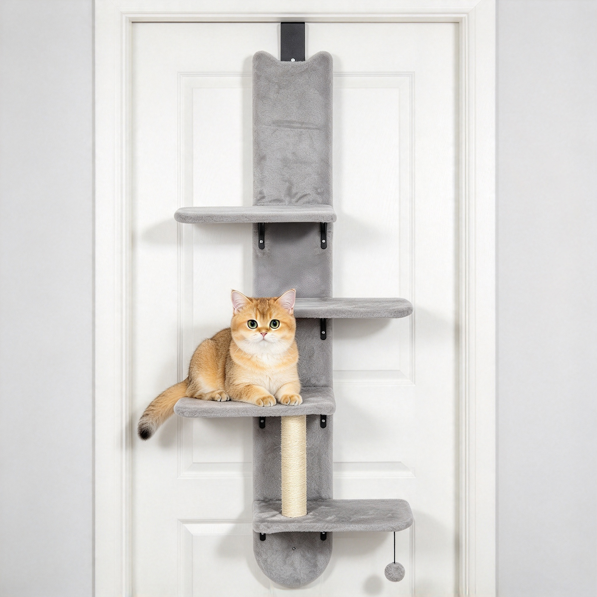 Katzenkletterwand für die Tür Wandkratzbaum mit Sisal-Kratzstamm in Hellgrau