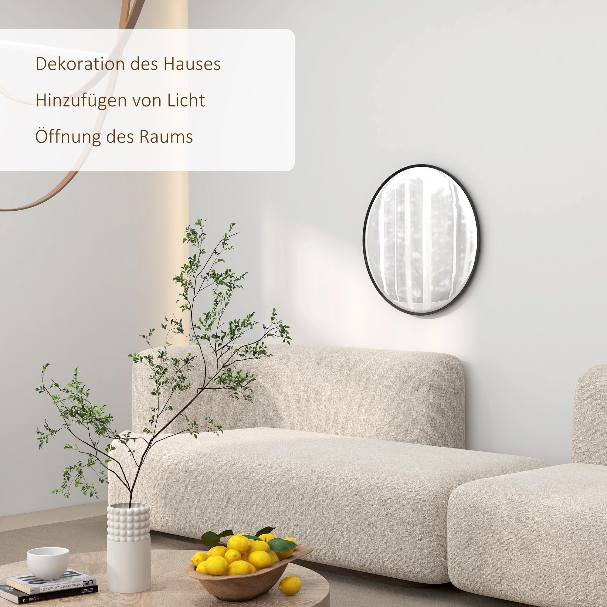 Wandspiegel, modernes Design, ?61 cm, Schwarz