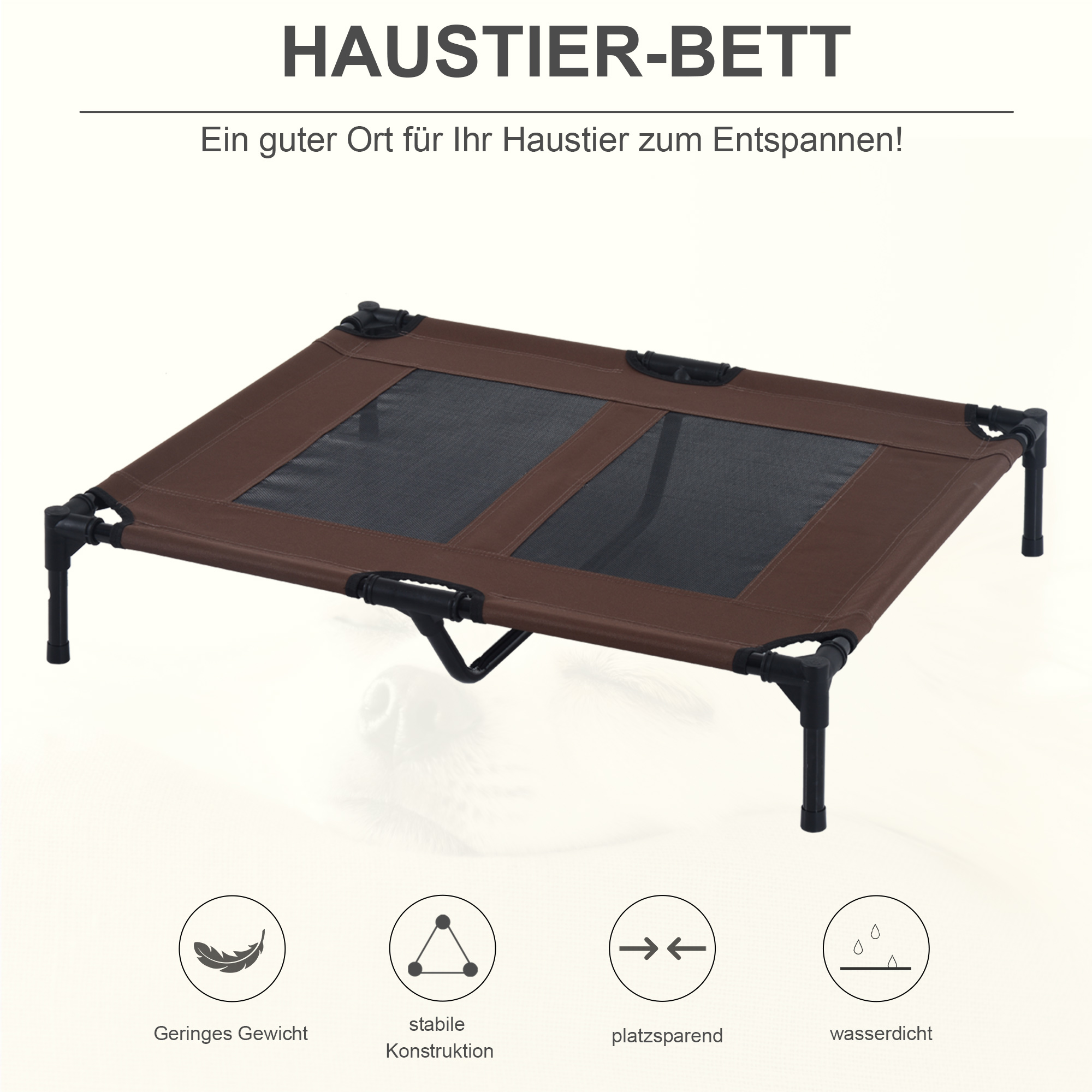 Hundeliege Outdoor, Kühlendes Haustierliege für Groß Hunde, erhöhtes Hundebett Schlafplatz mit robuster Metallrahmen, Atmungsaktivem Mesh für Garten Outdoor, 92 x 76 x 18 cm, Kaffee-Braun