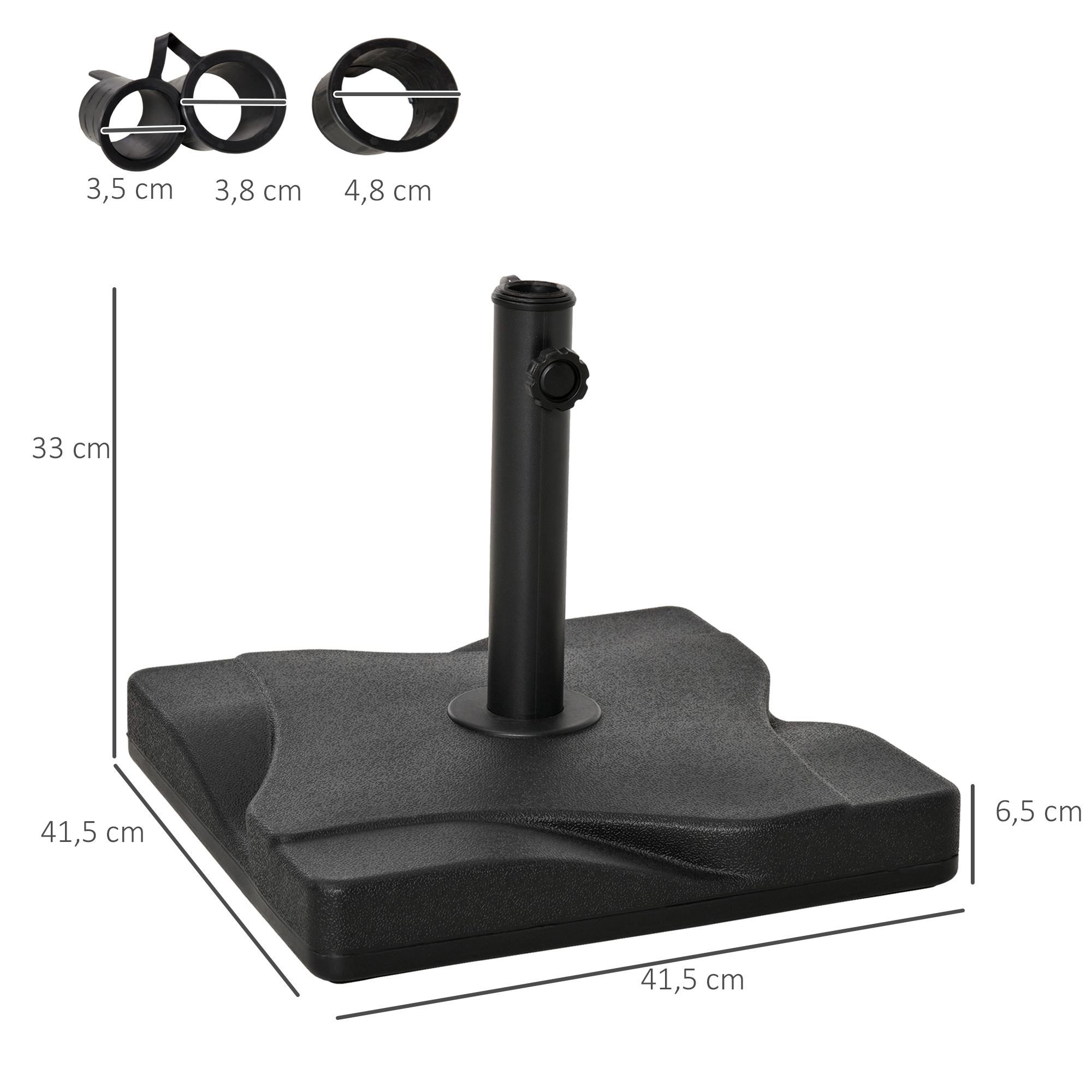 Sonnenschirmständer, Schirmhalter, Regenschirm Base, für Ø35 mm, Ø38 mm, Ø48 mm, Metall, Schwarz, 45 x 45 x 39 cm