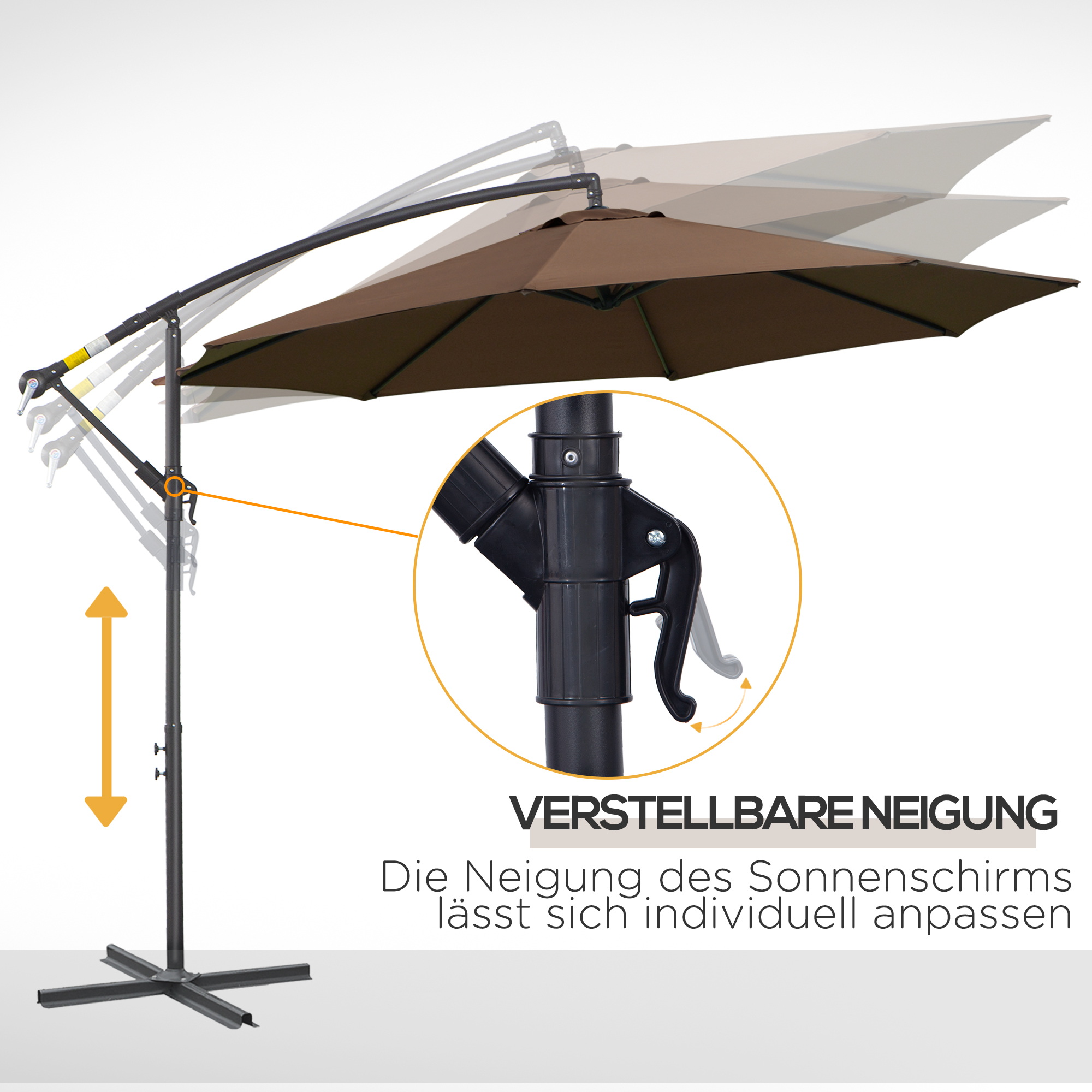 Sonnenschirm mit Kurbel Wetterbeständig 3 m x 3 m x 2,5 m Stahl Polyester Kaffee