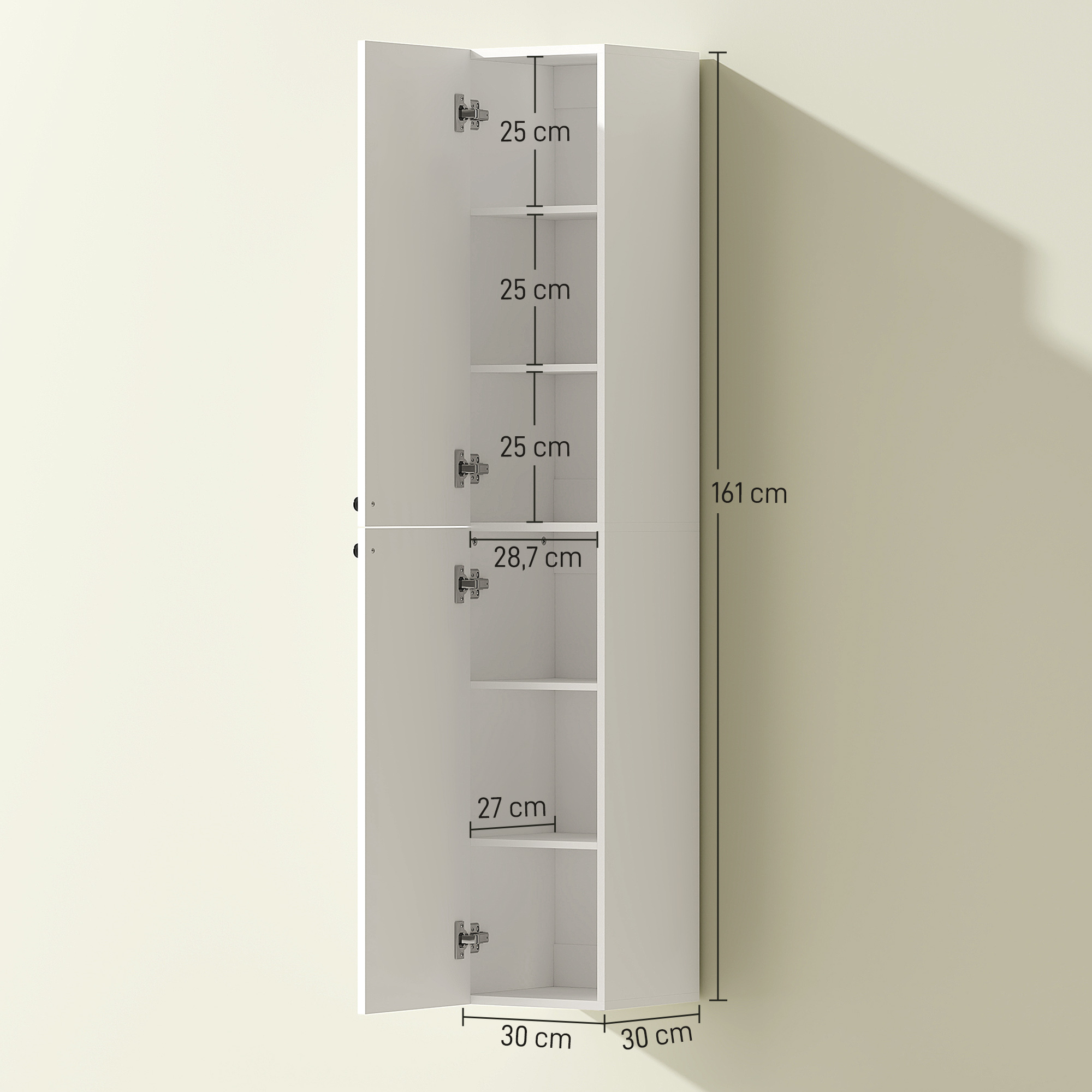 Wandmontierter Badezimmerschrank, lackierte Oberfläche, 6 Regale, MDF, Weiß