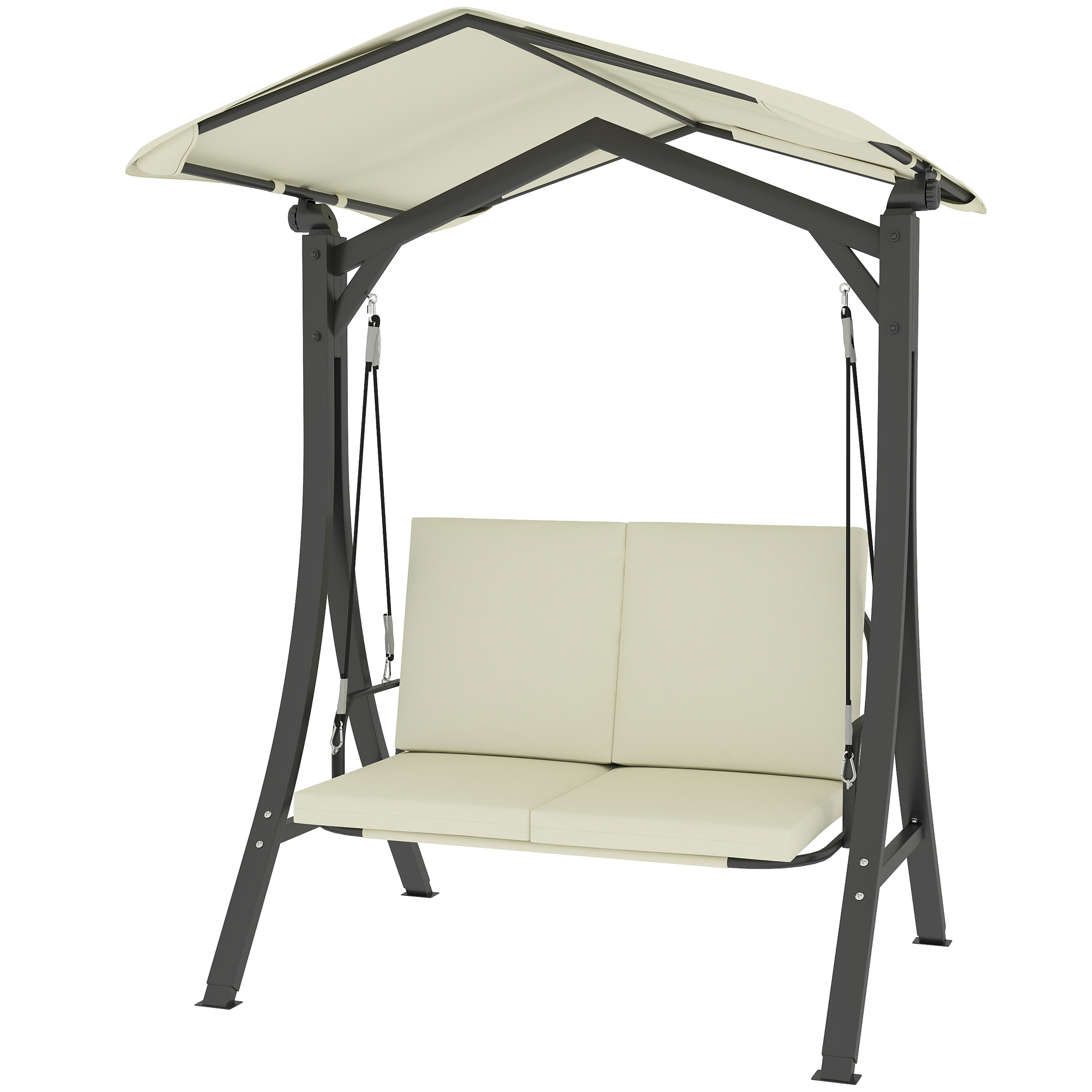 Hollywoodschaukel mit verstellbarem Sonnendach Sitzauflage, 2-Sitzer bis 220kg 150x120x182cm, Cremeweiß