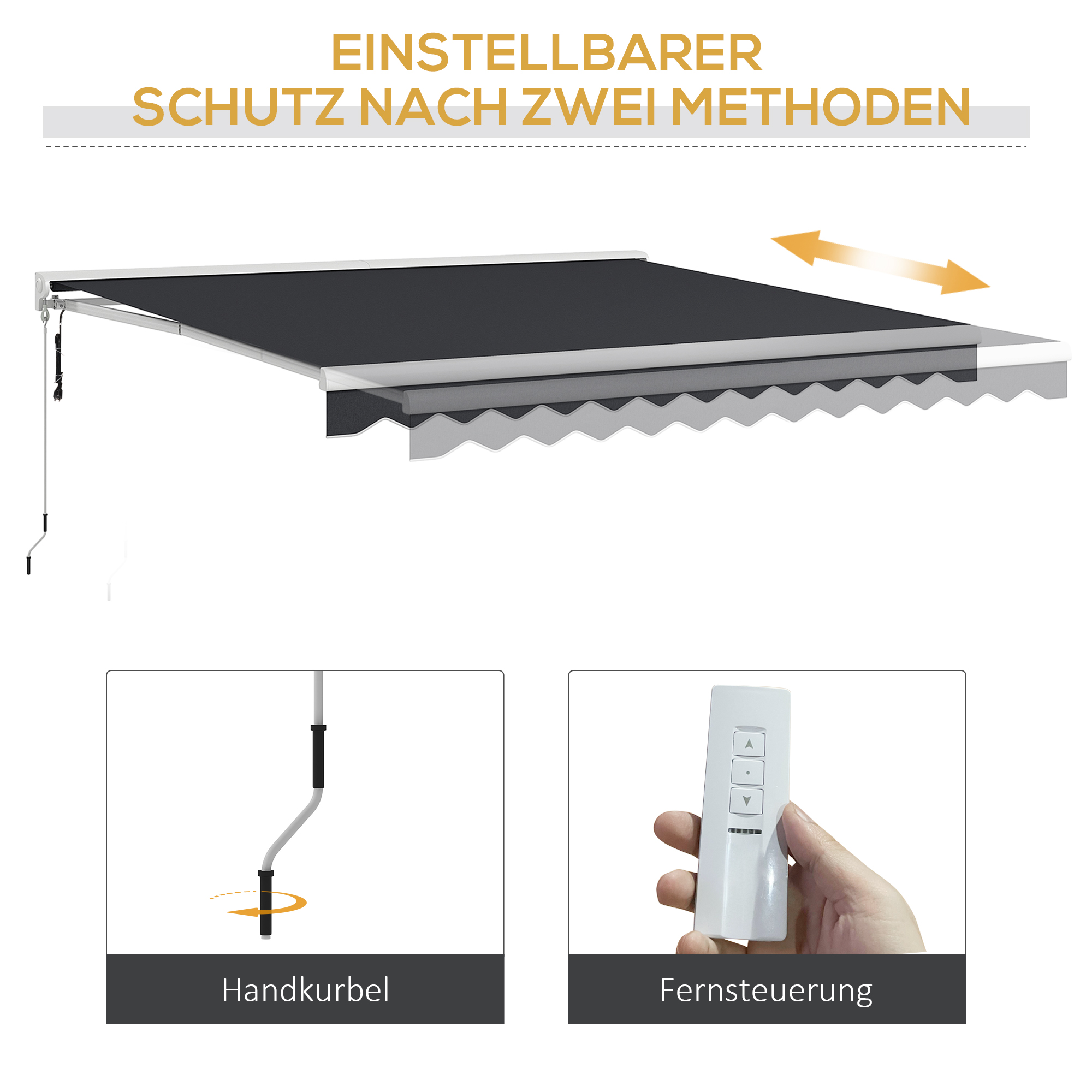 Markise, elektrisch/manuell ausfahrbar, Halbkassette, Fernbedienung, Aluminiumrahmen, 4 x 3 m, Grau