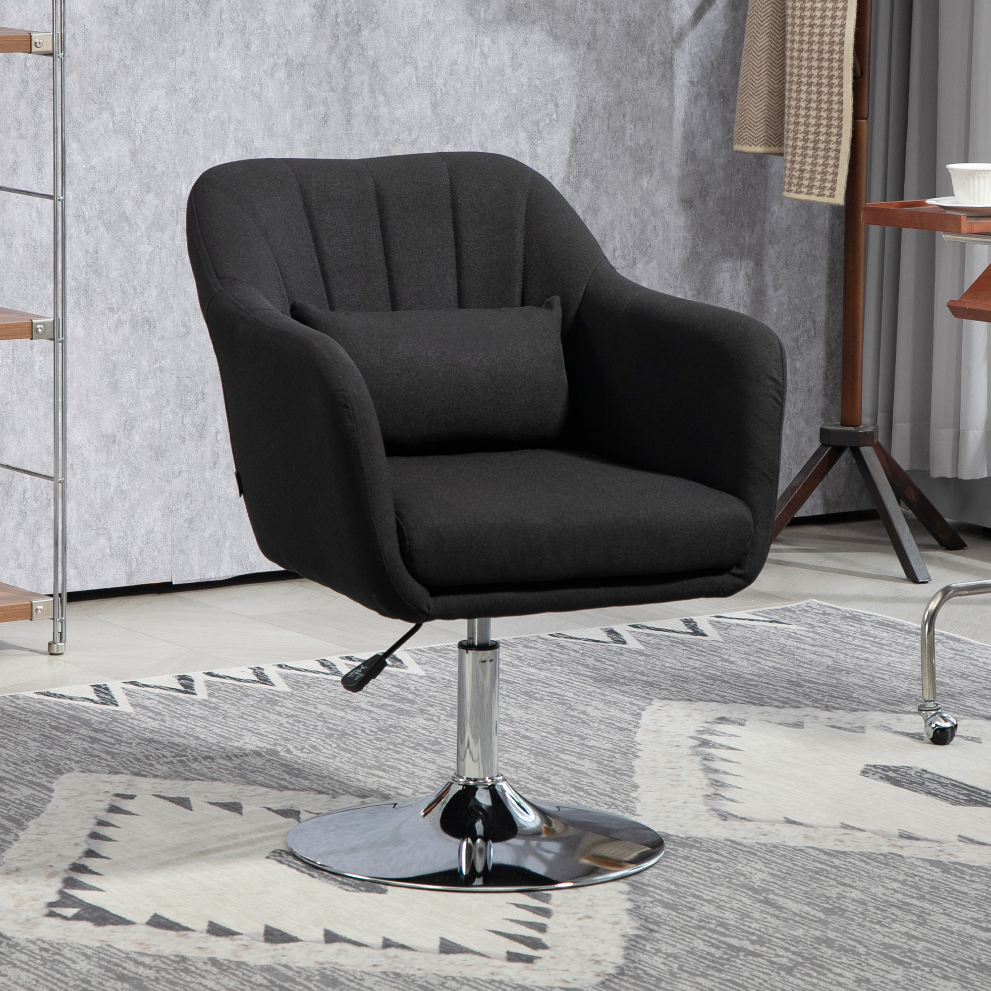 Drehstuhl, höhenverstellbarer Bürostuhl, leinenartiges Polyester, Metall, 60 x 60 x 79-91 cm, Schwarz