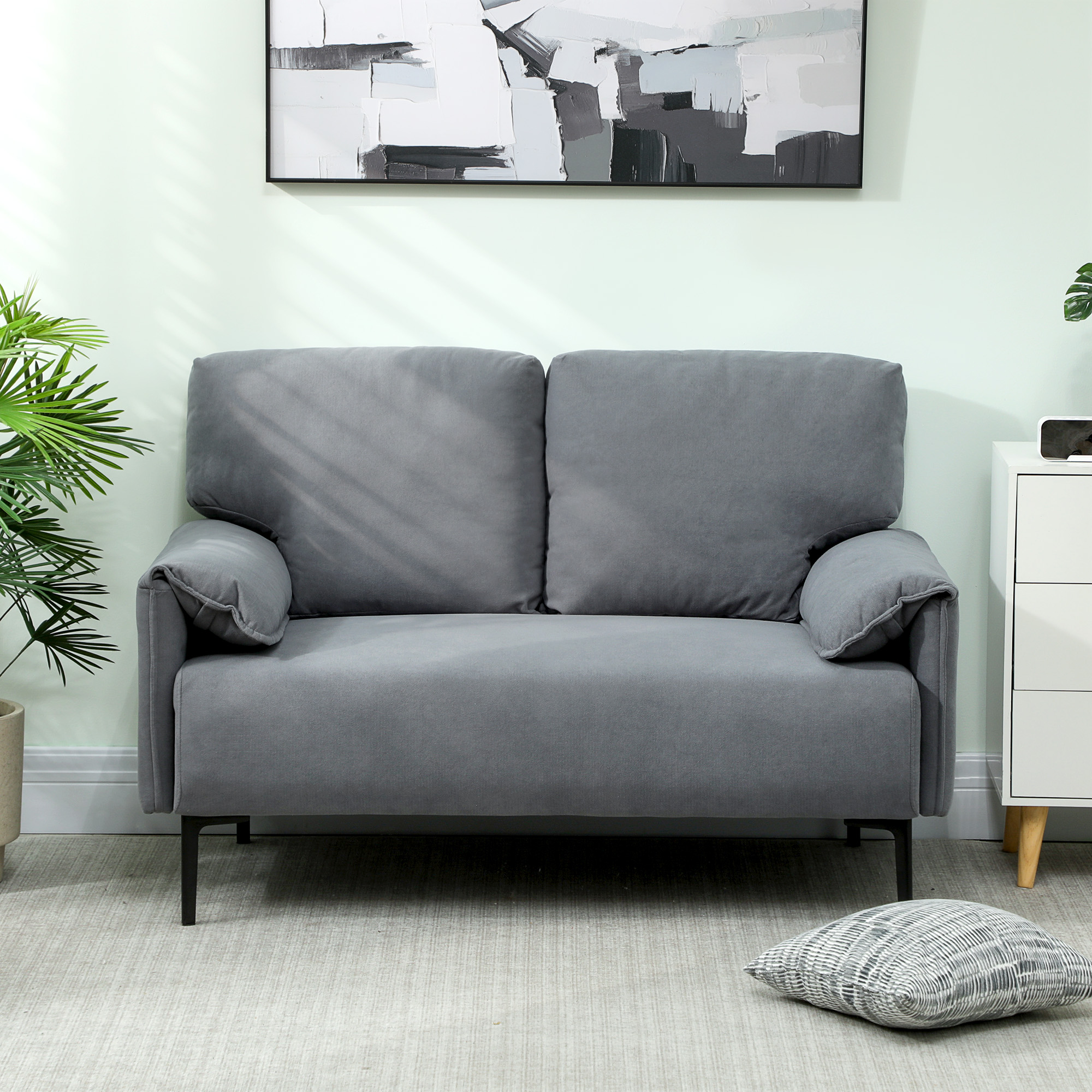 2-Sitzer-Sofa, dicke Kissen, samtiger Bezug, Polstersofa, Schwarz