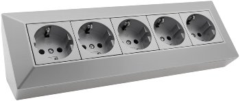 5-fach Steckdosenblock, silber - 250V~/ 16A, Aufbaumontage 5-fach Steckdosenblock, silber - 250V~/ 16A, Aufbaumontage