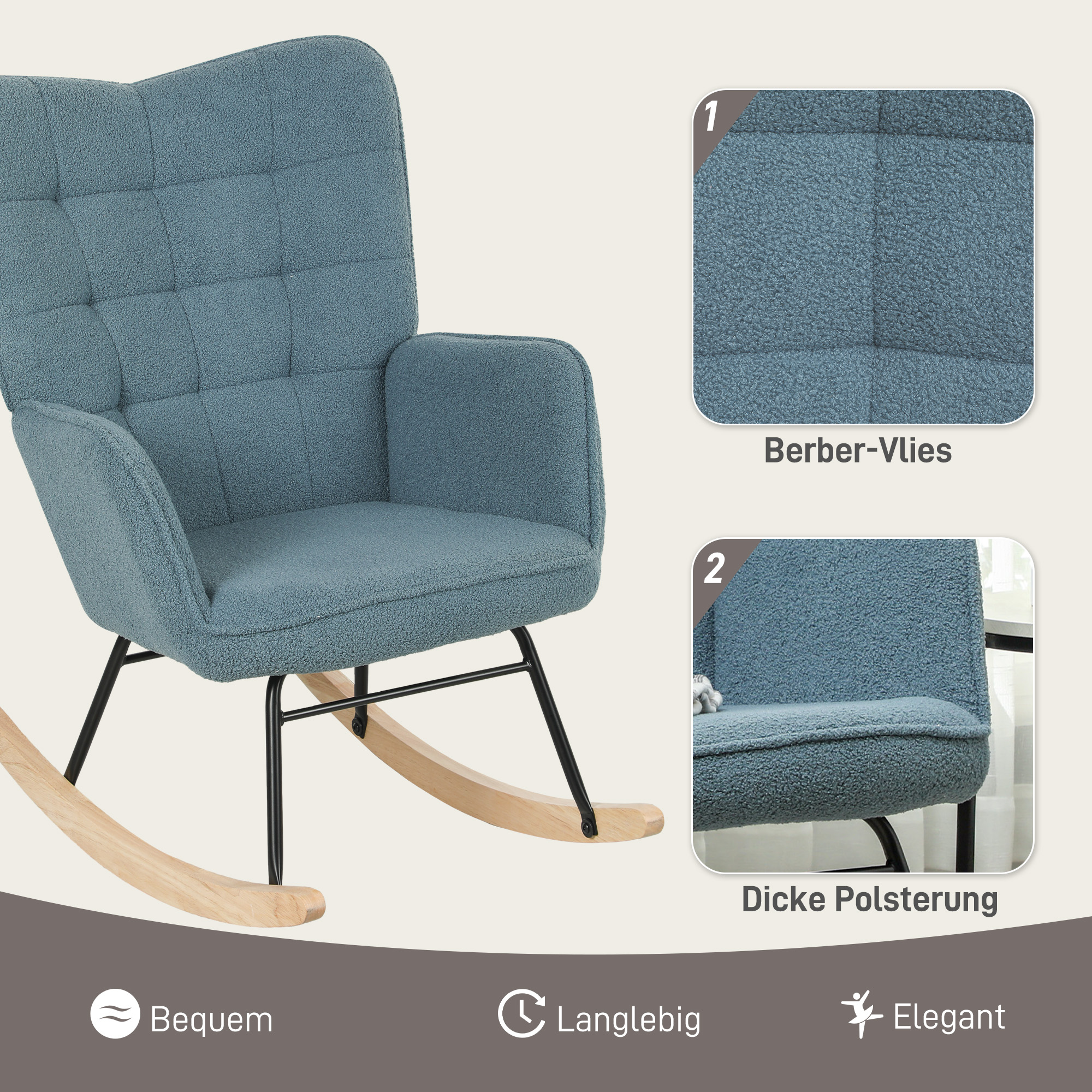 Schaukelstuhl, ergonomische Form, Echtholzkufen, bis 120 kg, Hellblau