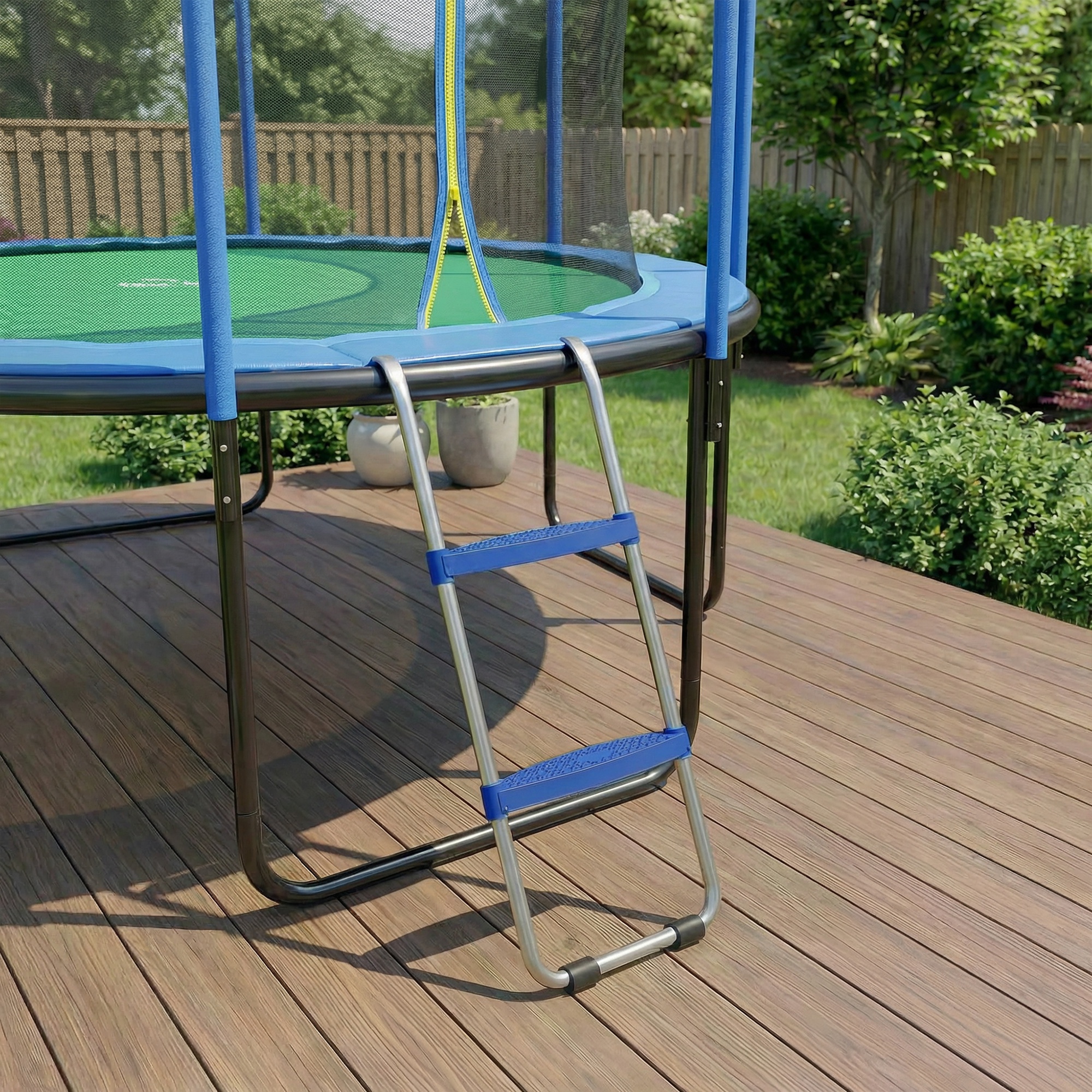 Trampolinleiter 32/63 cm 2 Stufen Einstiegsleiter Trampolin-Leiter bis 150 kg mit verzinktem Stahlrahmen Blau