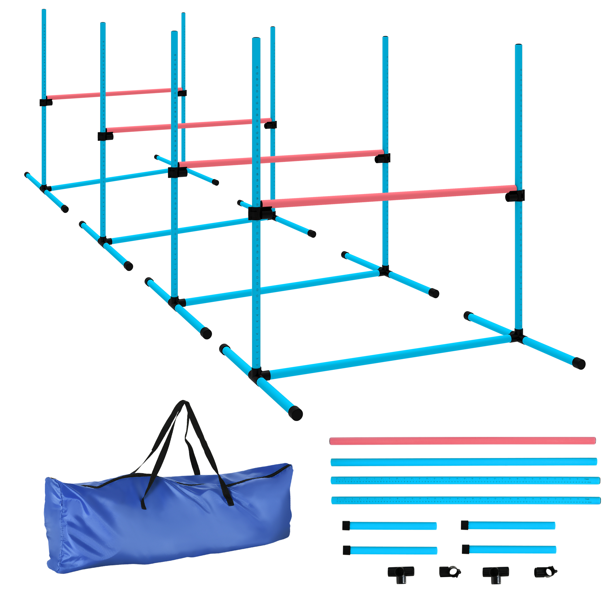 Agility Set Hunde 4-teiliges höhenverstellbar Agility-Ausrüstung mit 4 Hürden Tragetasche 99 x 65 x 94 cm Hellblau