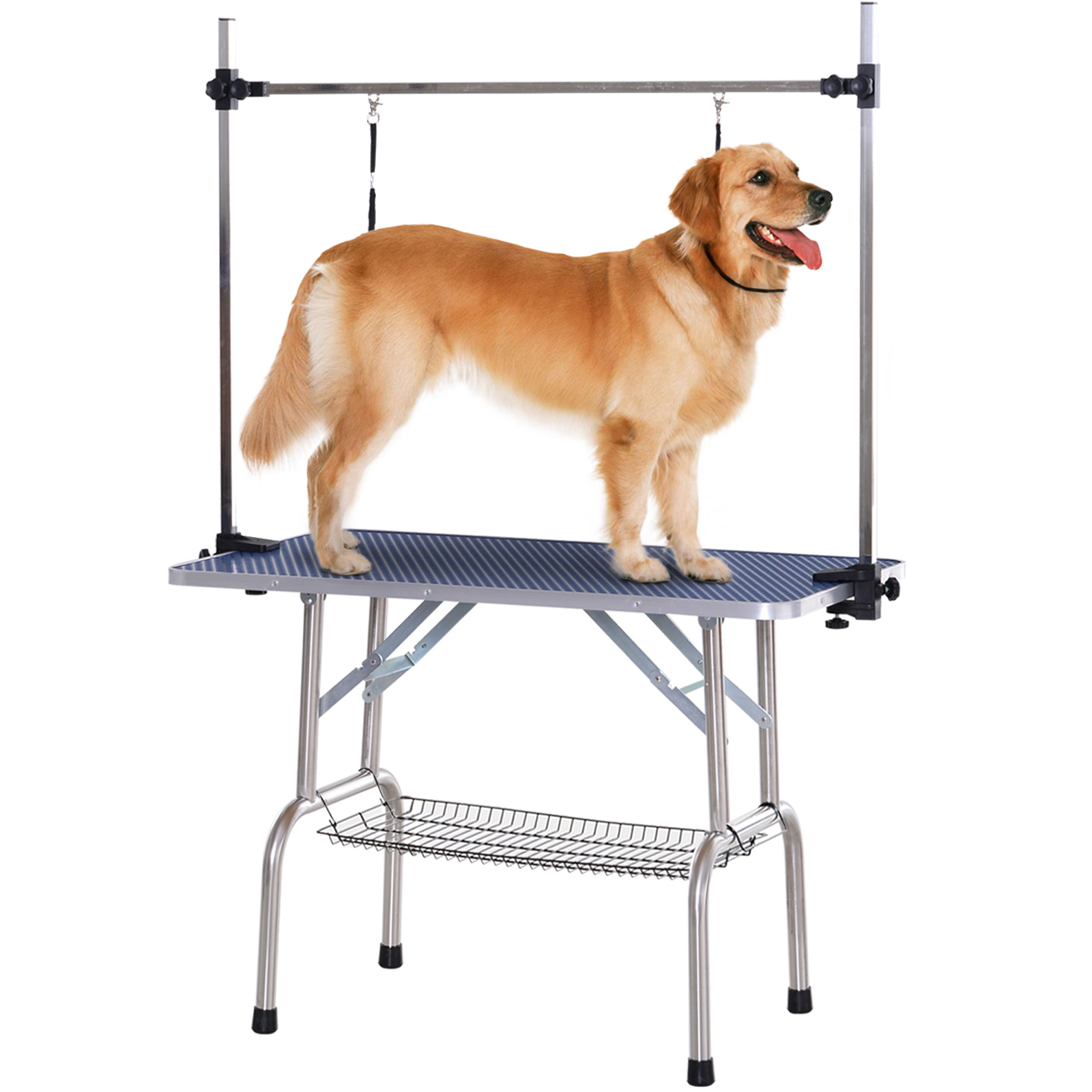 Hundepflegetisch Höhenverstellbar Tierpflegetisch Klappbar Hunde Pflegetisch Hundefriseur Tisch Schertisch Trimmtisch mit Unterkorb für Hunde Katzen bis zu 100 kg Blau