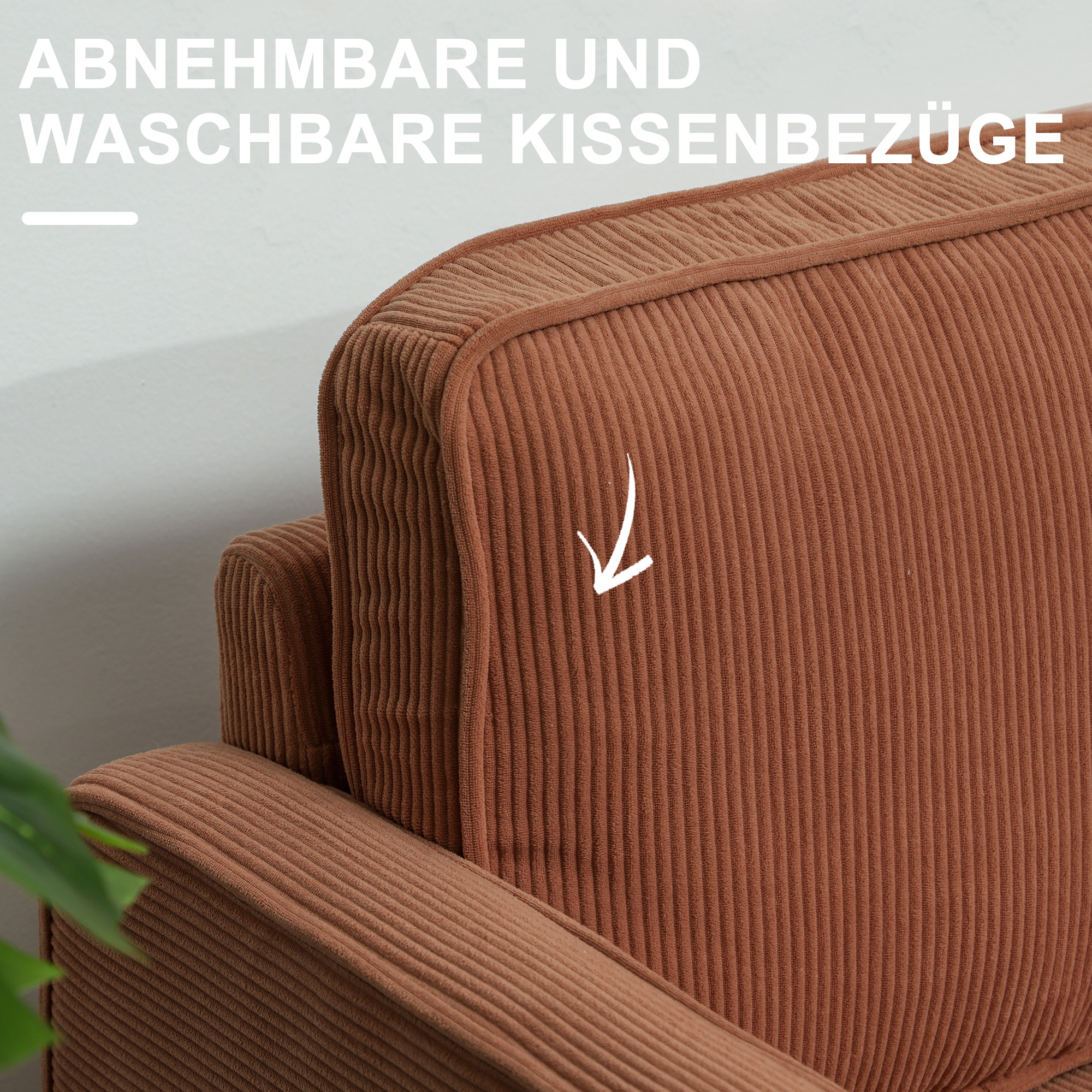 Zweisitzer-Sofa mit Stauraum und soliden Holzbeinen, für Wohnzimmer, Schlafzimmer, 117 x 63 x 79 cm, Orange