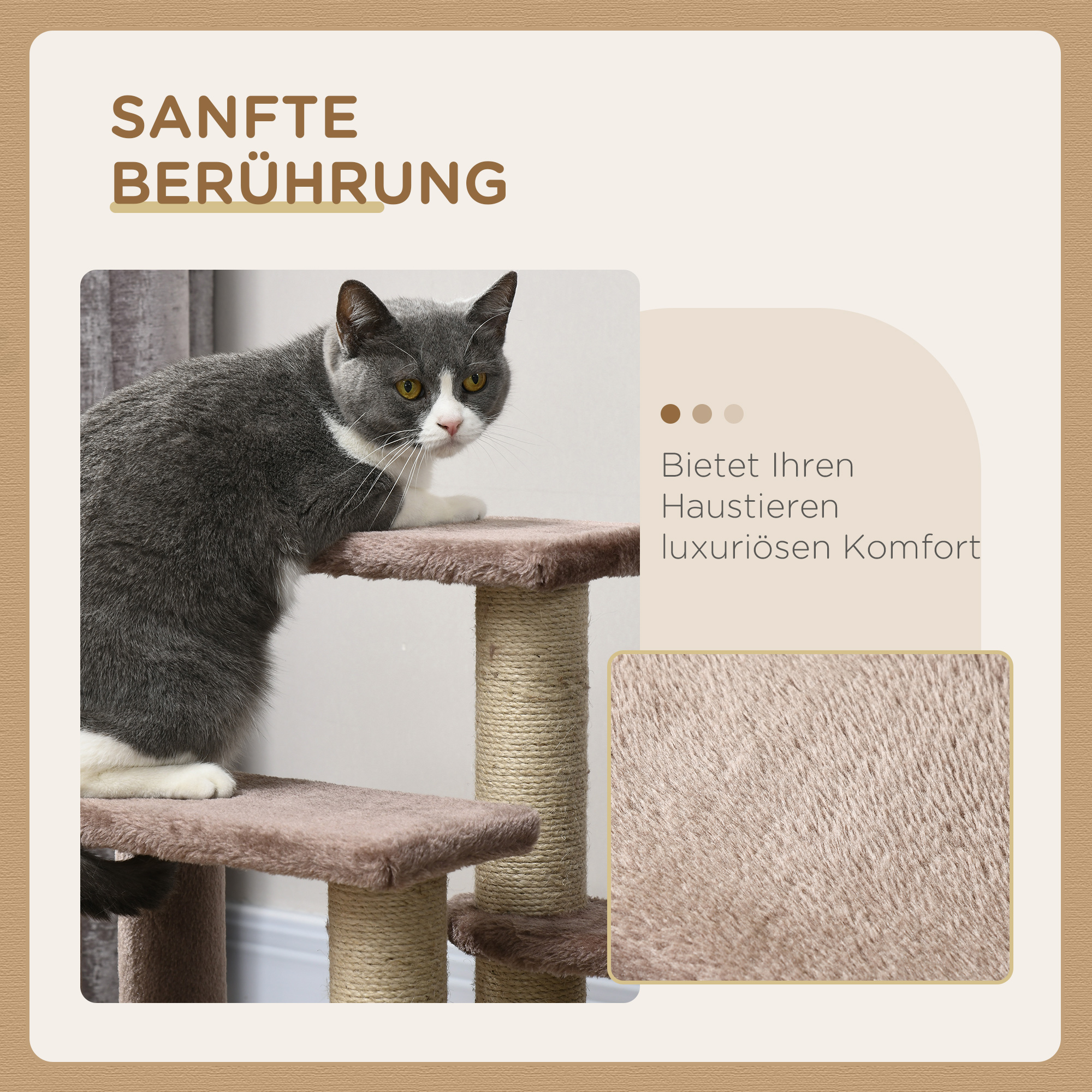 Kratzbaum, Haustiertreppe, 3 Stufen, Spielball, bis 5 kg, 45x40x48cm, Braun