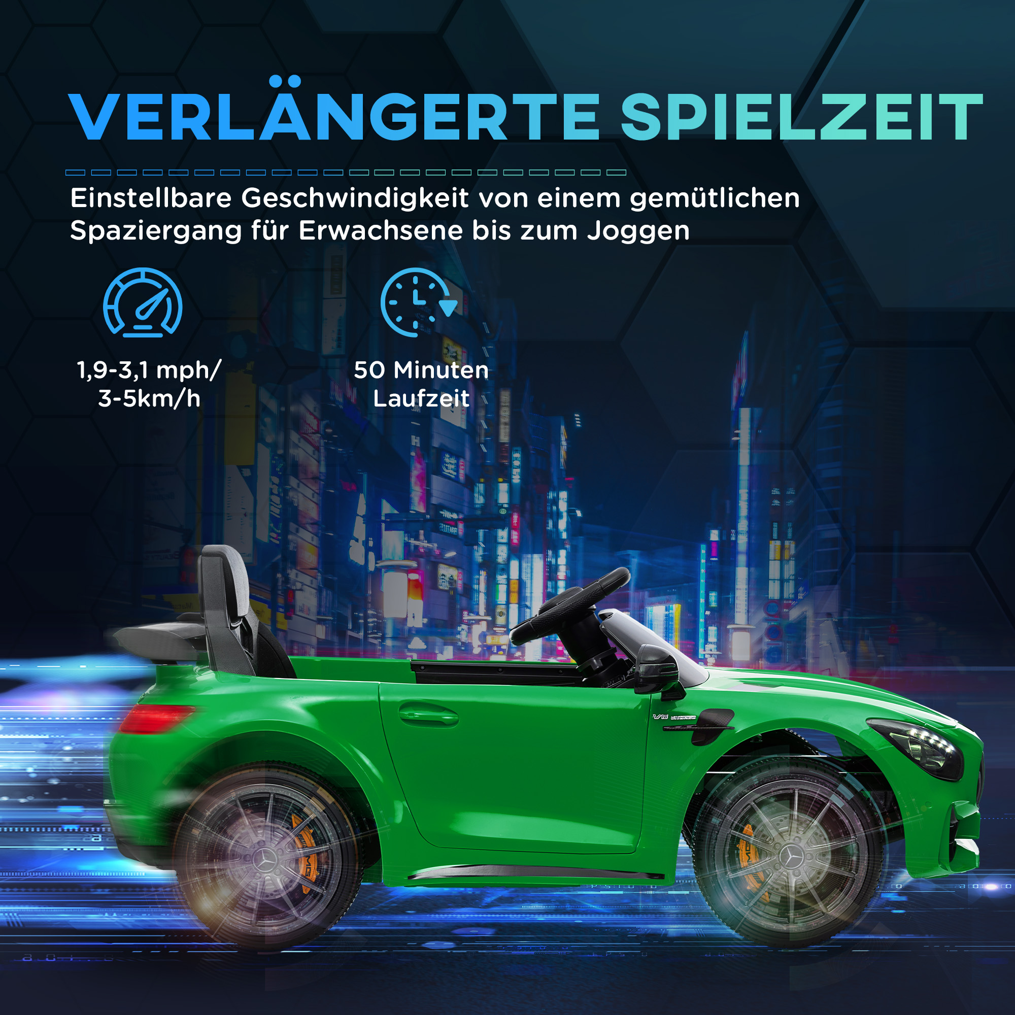 Elektro-Kinderauto, Mercedes, 3-5 km/h, Fernbedienung, Licht & Musik, Grün