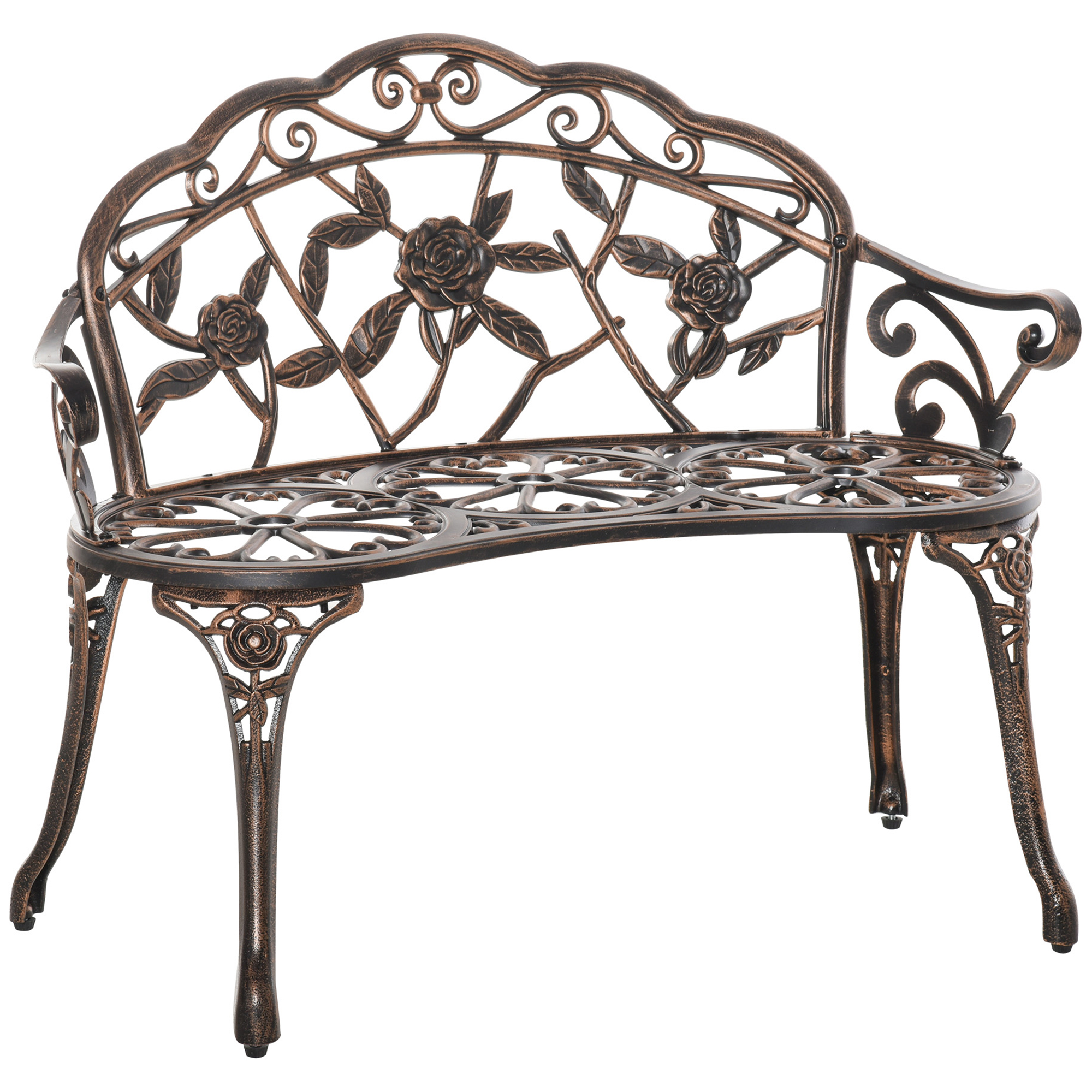 Gartenbank 2-Sitzer aus Metall, Sitzbank im Retro Stil, Parkbank mit Blumenmuster 100 x 54 x 78 cm, Bronze