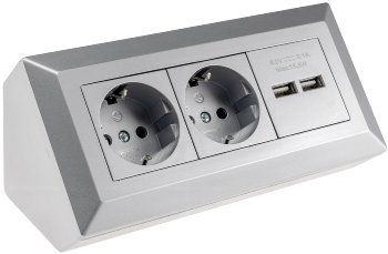 2-fach Steckdosenblock + 2x USB, silber - 250V~/ 16A, Aufbaumontage, USB 3,1A 2-fach Steckdosenblock + 2x USB, silber - 250V~/ 16A, Aufbaumontage, USB 3,1A