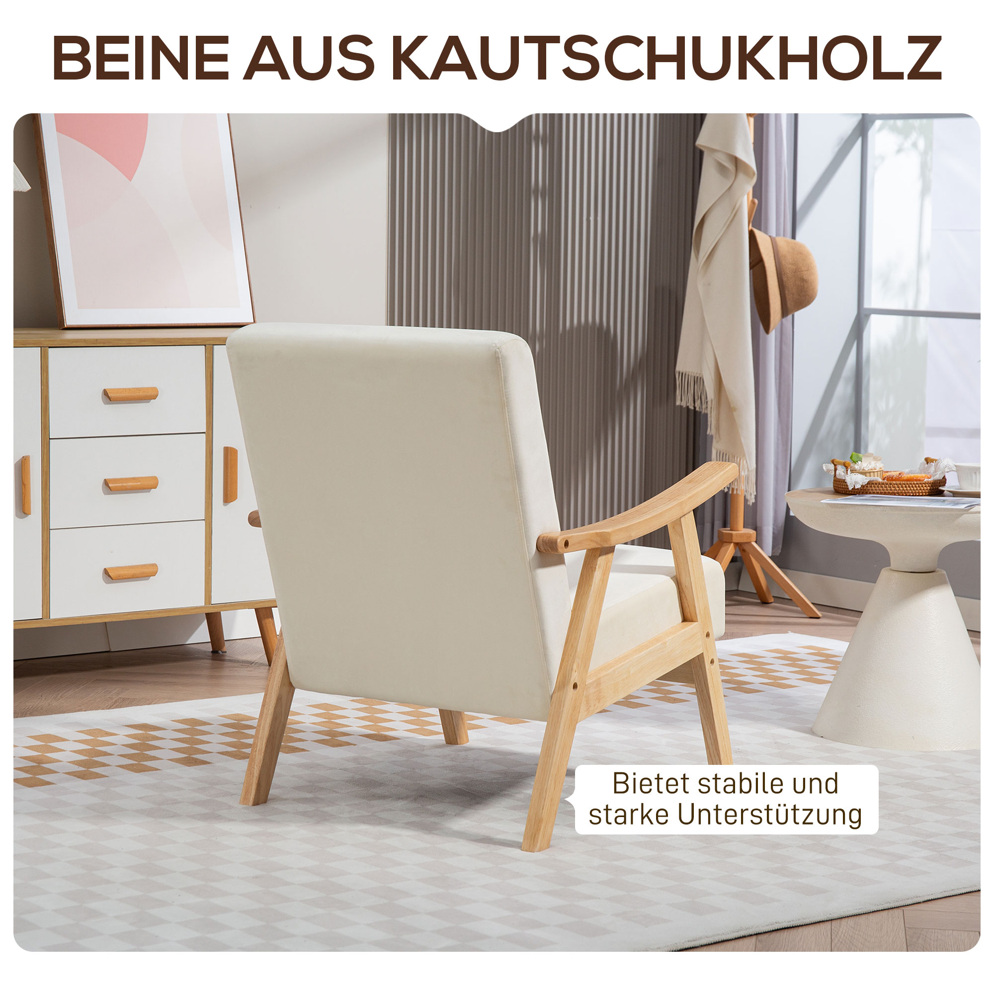 Polstersessel, Schaumstoff-Füllung, Kautschukholz-Rahmen, Cremeweiß