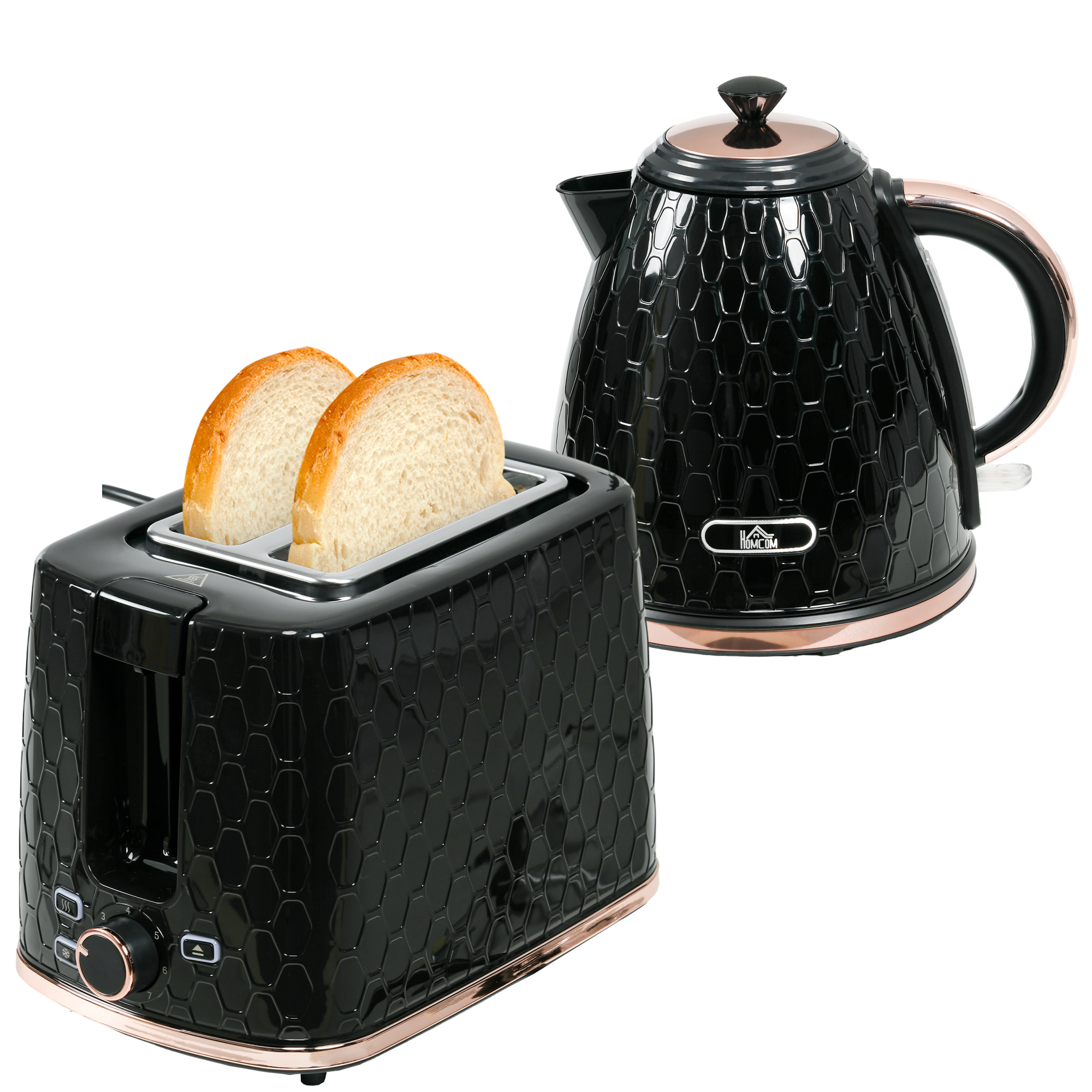 Wasserkocher- und Toaster-Set, 1,7 L, verschiedene Modi, LED-Anzeigen, Schwarz Wasserkocher- und Toaster-Set, 1,7 L, verschiedene Modi, LED-Anzeigen, Schwarz