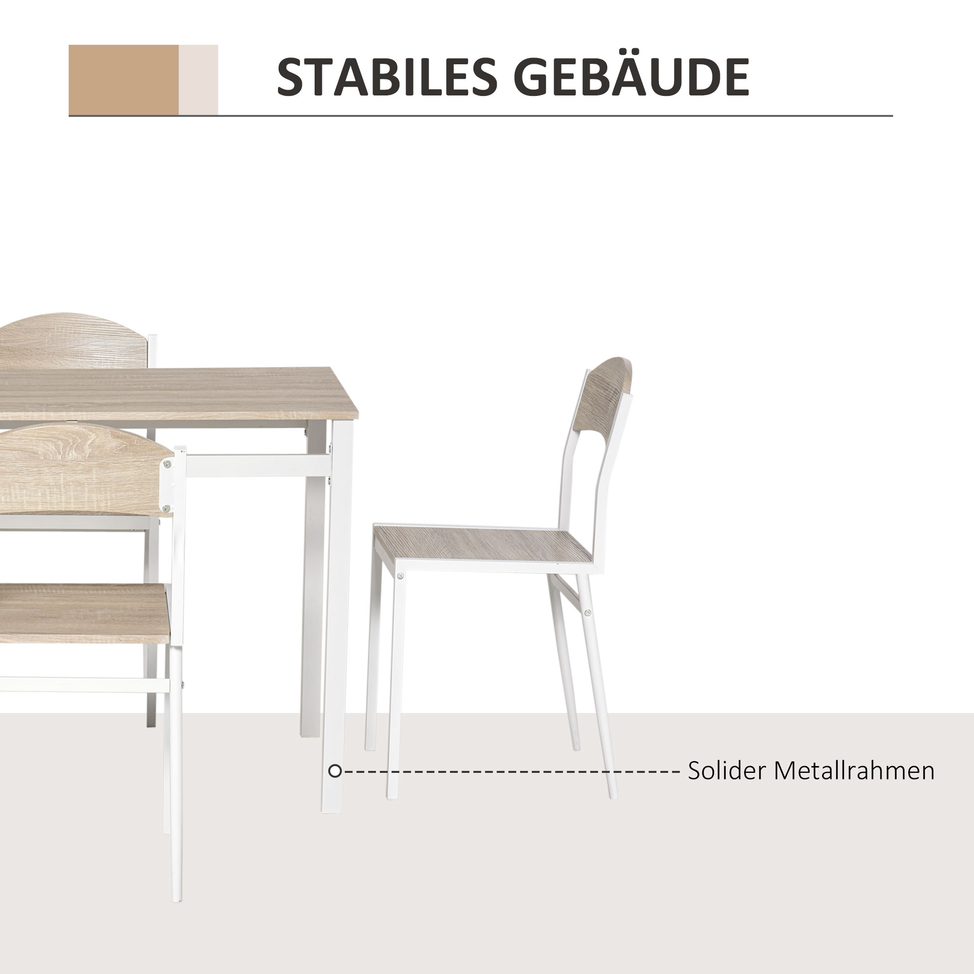 5-teilige Essgruppe Esstisch mit 4 Stühlen Platzsparend Küchentisch-Set Sitzgruppe für Esszimmer, Küche, Grau+Weiß