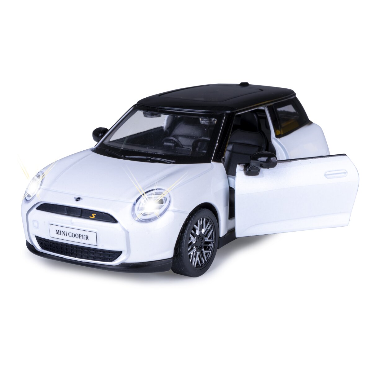 BMW Mini Cooper Diecast 1:28 weiß inkl. Knopfzellen