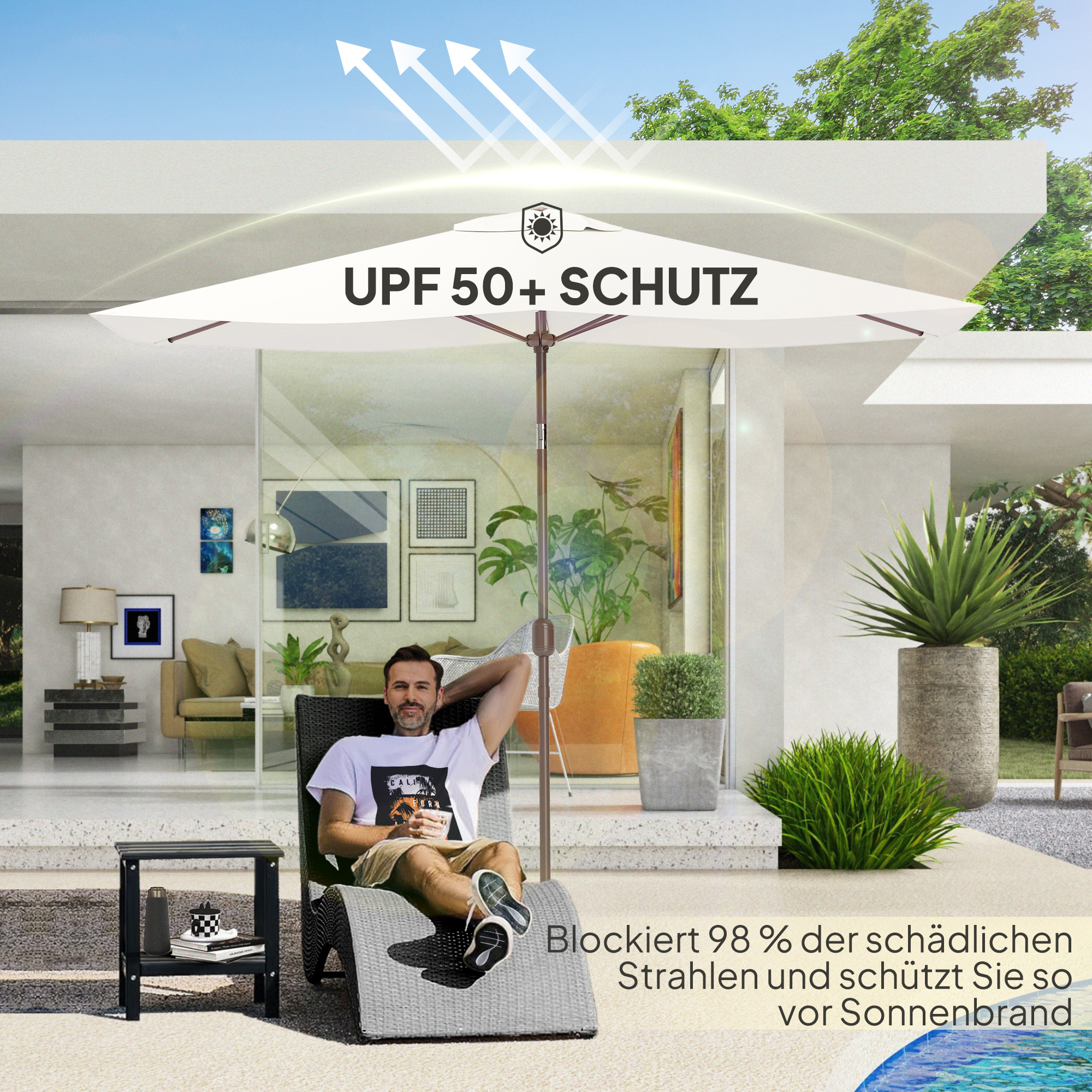 Sonnenschirm Ersatzbezug 2 x 3 m 6 Streben UV50+ & Wasserdicht Terrassenschirm Bespannung