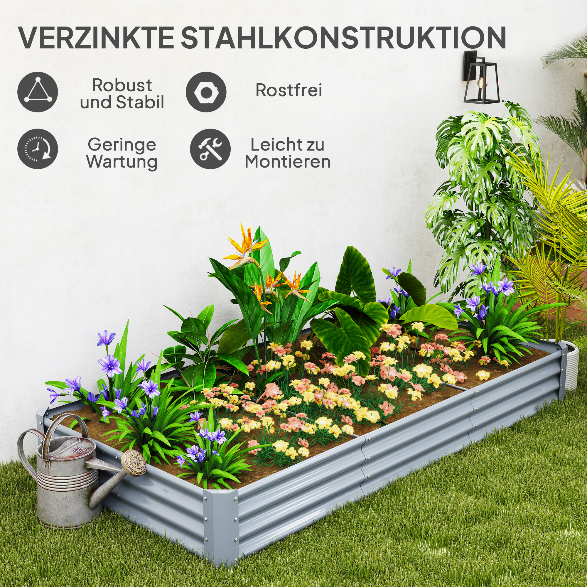 Hochbeet aus Stahl, Wetterbeständig Pflanzbeet mit Anti-Schnittkante Frühbeet