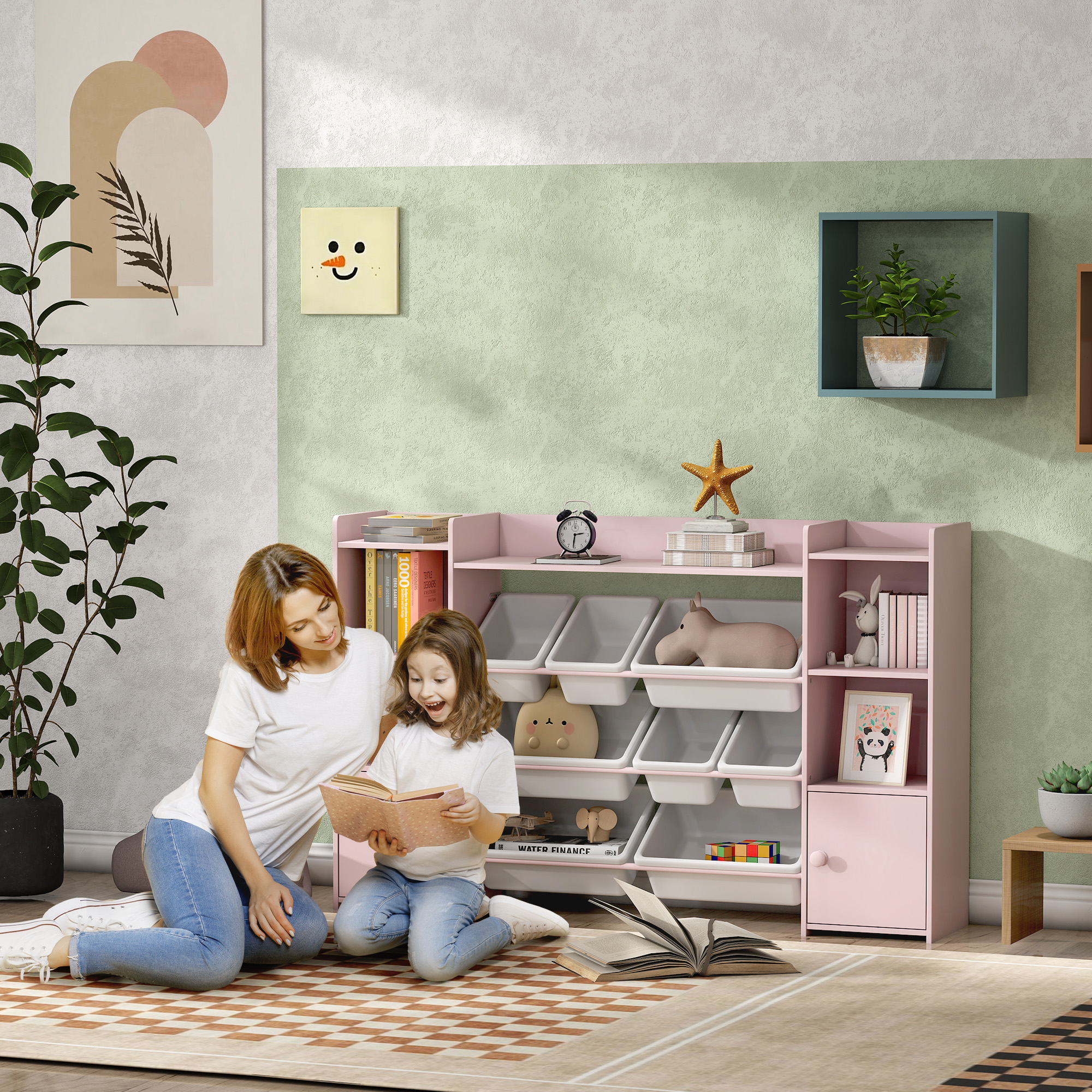 Kinder-Aufbewahrungsregal, Regal für Spielzeug und Bücher, zum übersichtlichen Aufräumen, 8 herausnehmbare Boxen, Rosa