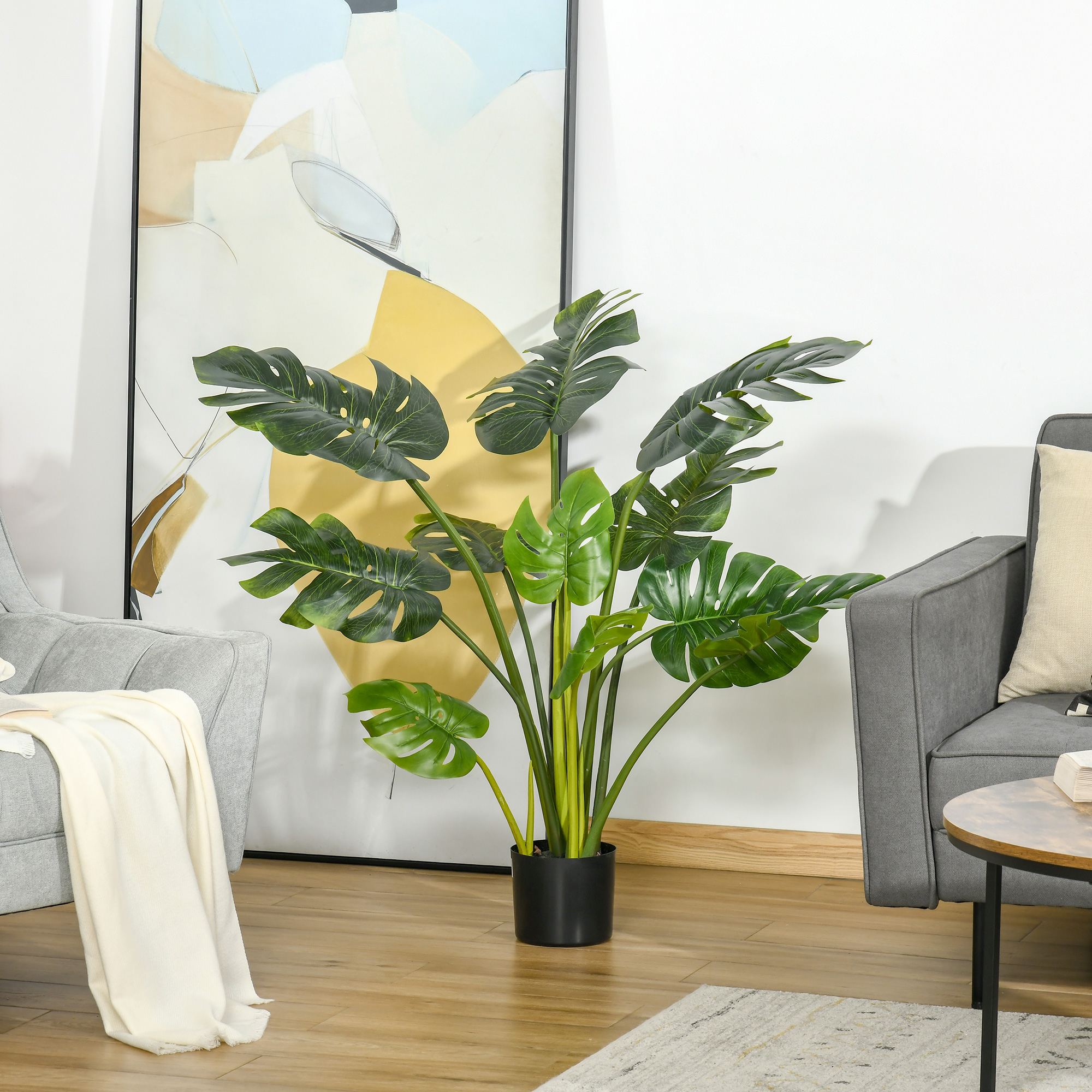künstliche Pflanzen 110 cm künstlicher Monstera Kunstpflanzen im Topf Kunstbaum Zimmerpflanze Dekopflanze Büropflanze Kunststofftopf für drinnen und draußen