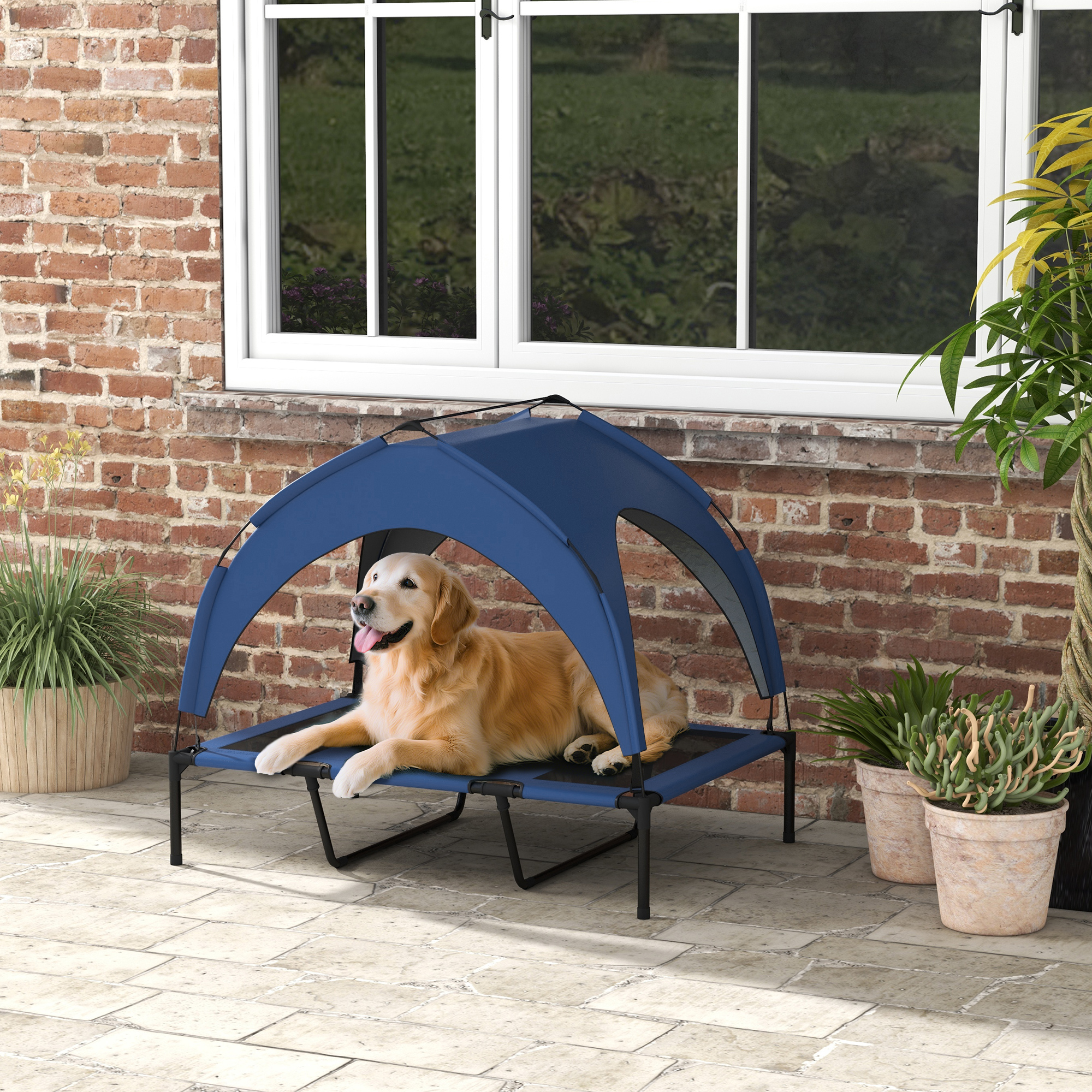 Hundebett Outdoor-Hundebett, wetterbeständig, erhöhtes Gestell, 106 x 76 x 94 cm, Dunkelblau
