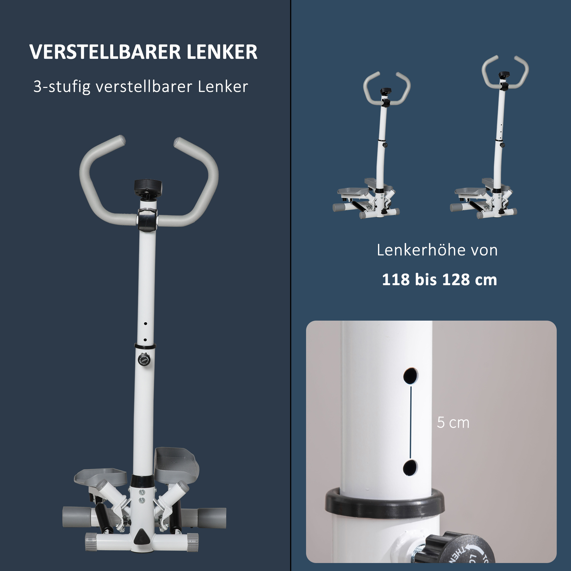 Stepper Heimtrainer für Zuhause mit LCD-Bildschirm einstellbare Geschwindigkeit Metall ABS 55 x 53 x 118-128 cm