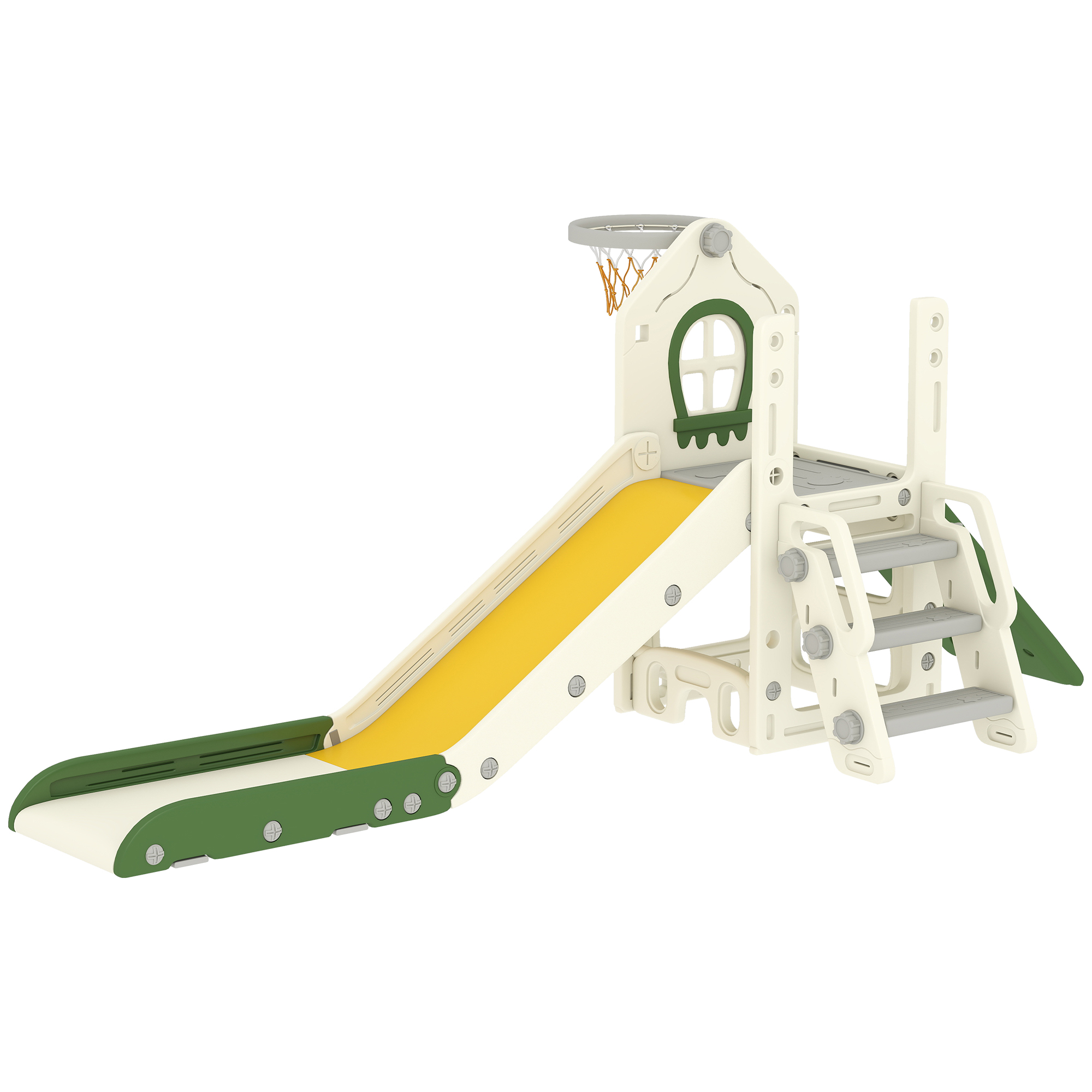 faltbare 4-in-1 Kleinkinderrutsche mit Kletterelement, Basketballkorb, Stauraum und Basketball für Kinder von 1-3 Jahren, Cremeweiß