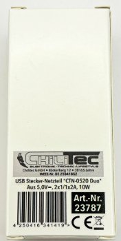 Stecker-Netzteil mit USB "CTN-0520 Duo" / Aus 5V=, 2x1/1x2A, 10W