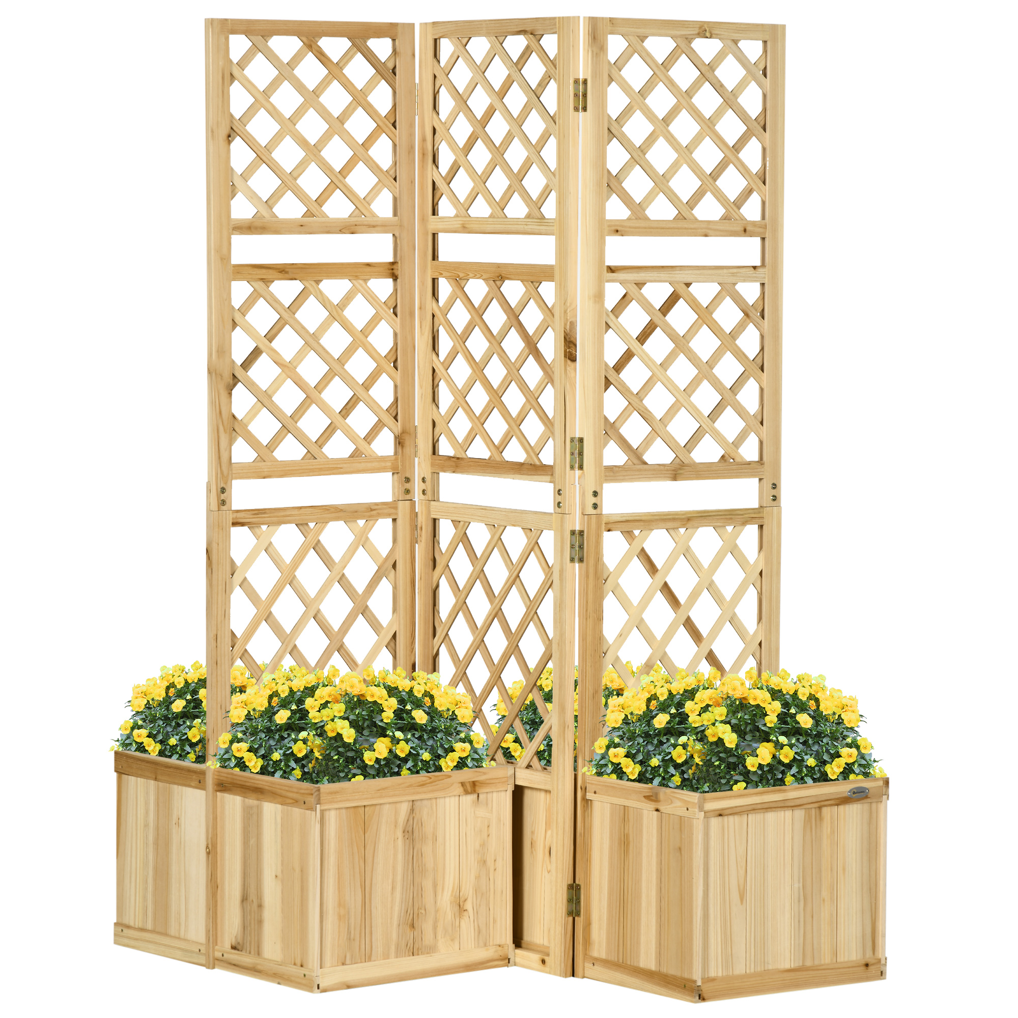 Paravent, Sichtschutz für Garten, dreifach klappbar, 4 Blumenkästen, Massivholz, Naturfarbe, 133 x 62 x 165 cm