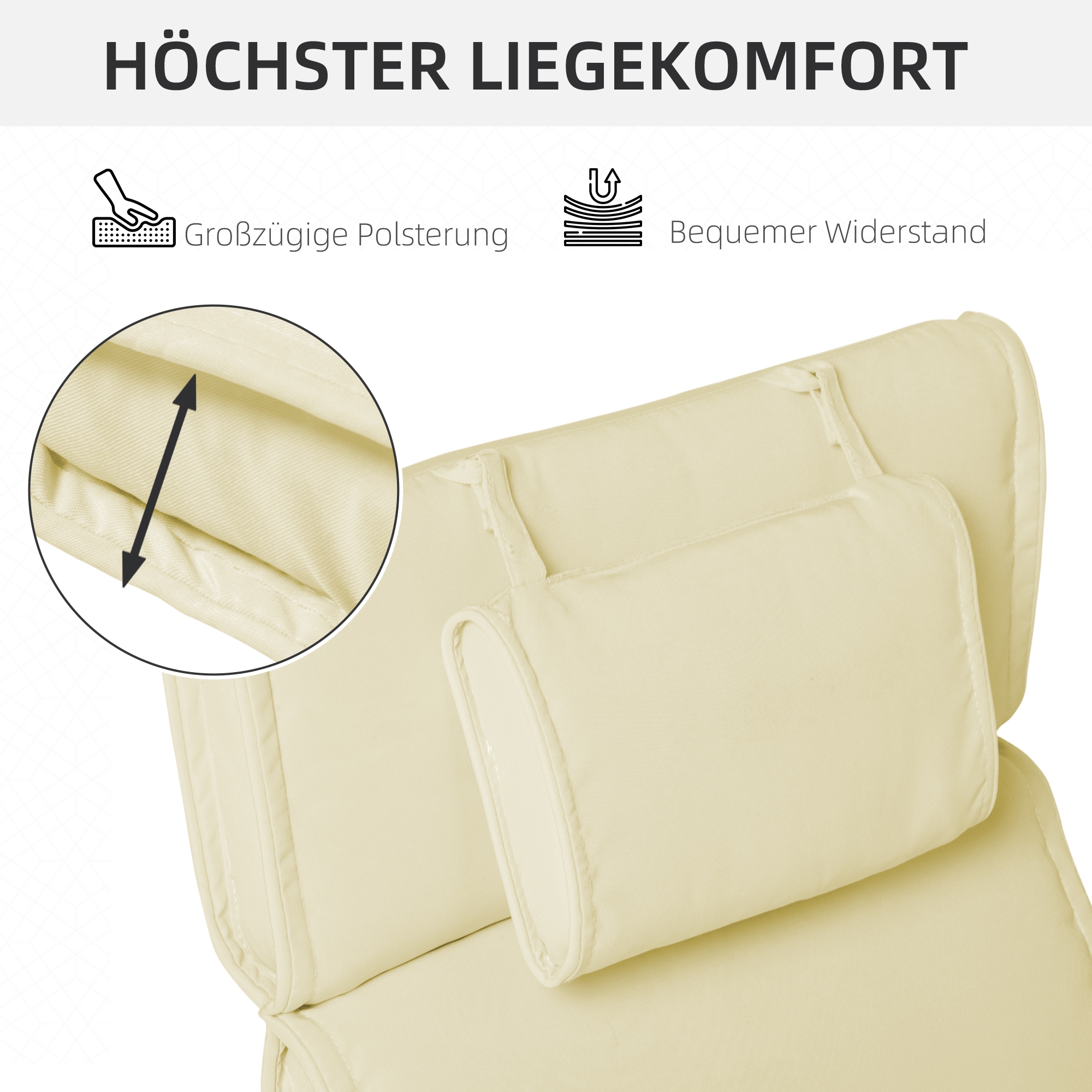 Liegenauflage Liegenpolster Gartenliege mit Kopfkissen abnehmbar Bezug Cremeweiß 198 x 53 x 5 cm NUR Kissen