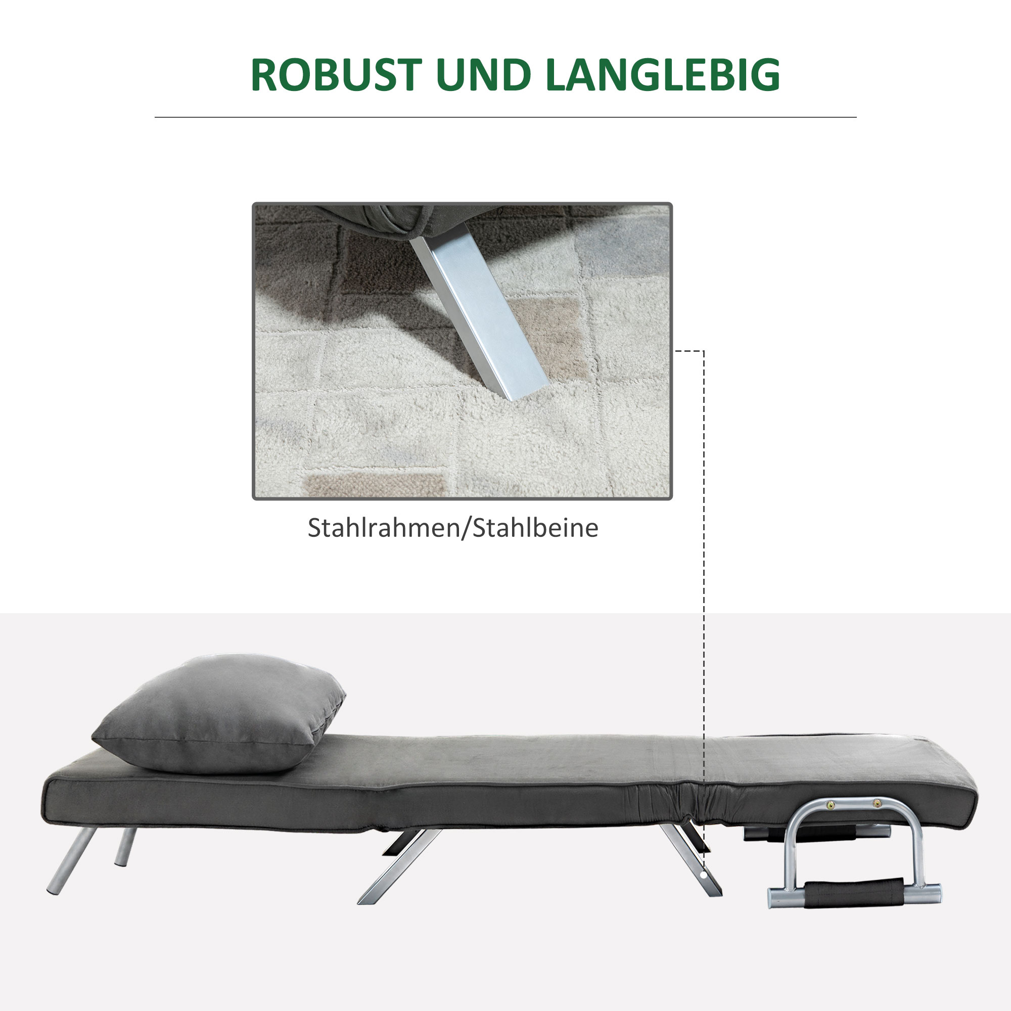 Relaxsessel Liegesessel Sessel, Liegefunktion, Gästebett, 65 cm x 69 cm x 80 cm, Grau