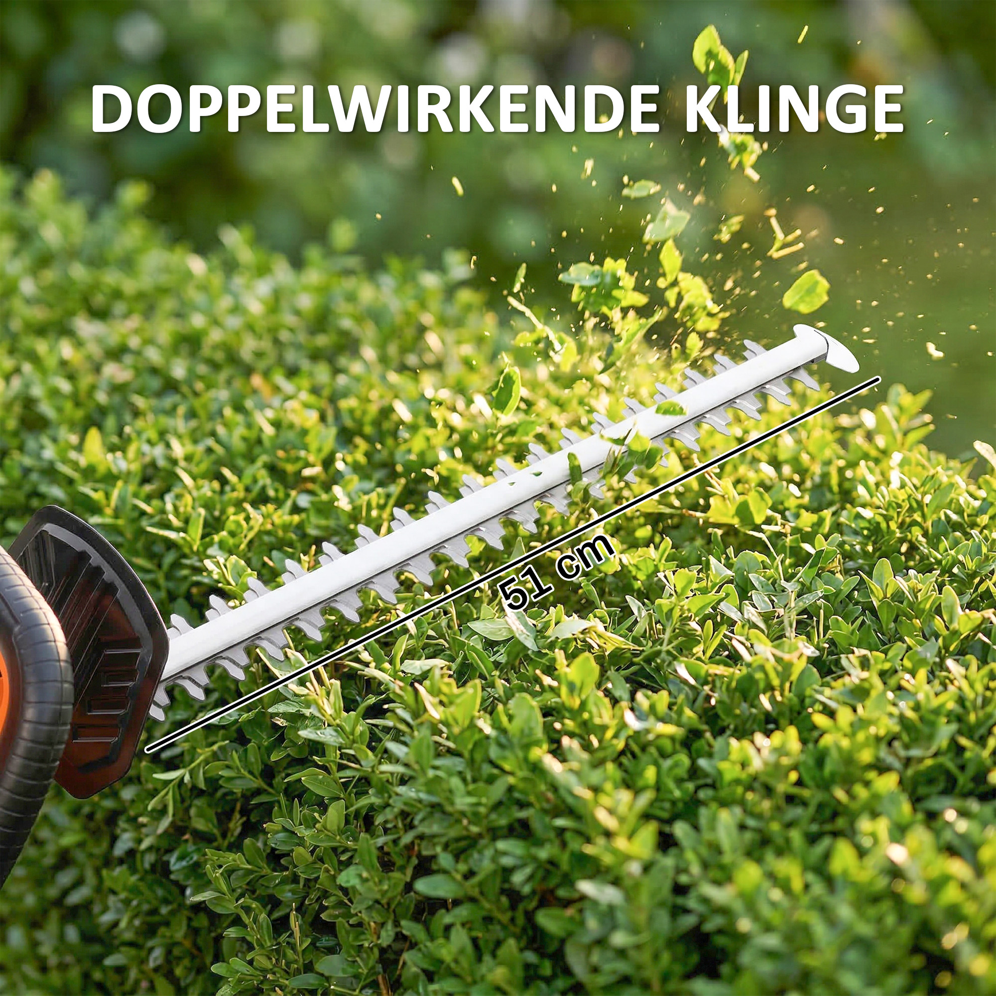 Elektro Heckenschere Akku Elektrischer Heckenschneider mit 100 W Motorleistung Kabellos 51cm Schnittlänge ABS Orange