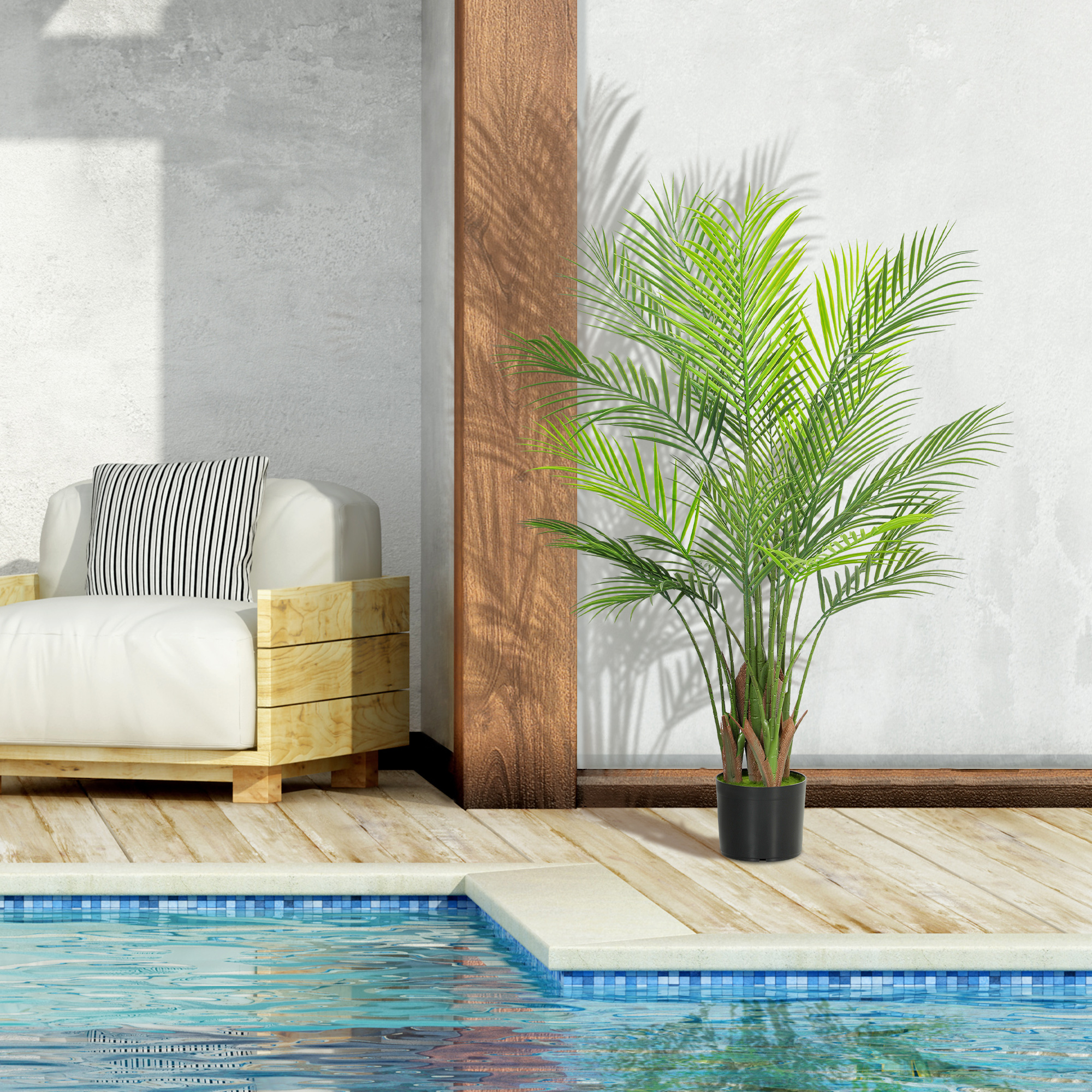 Künstliche Palme groß 120cm Kunstpflanze, Plastik Künstliche Pflanzen im Topf für Wohnzimmer Büro