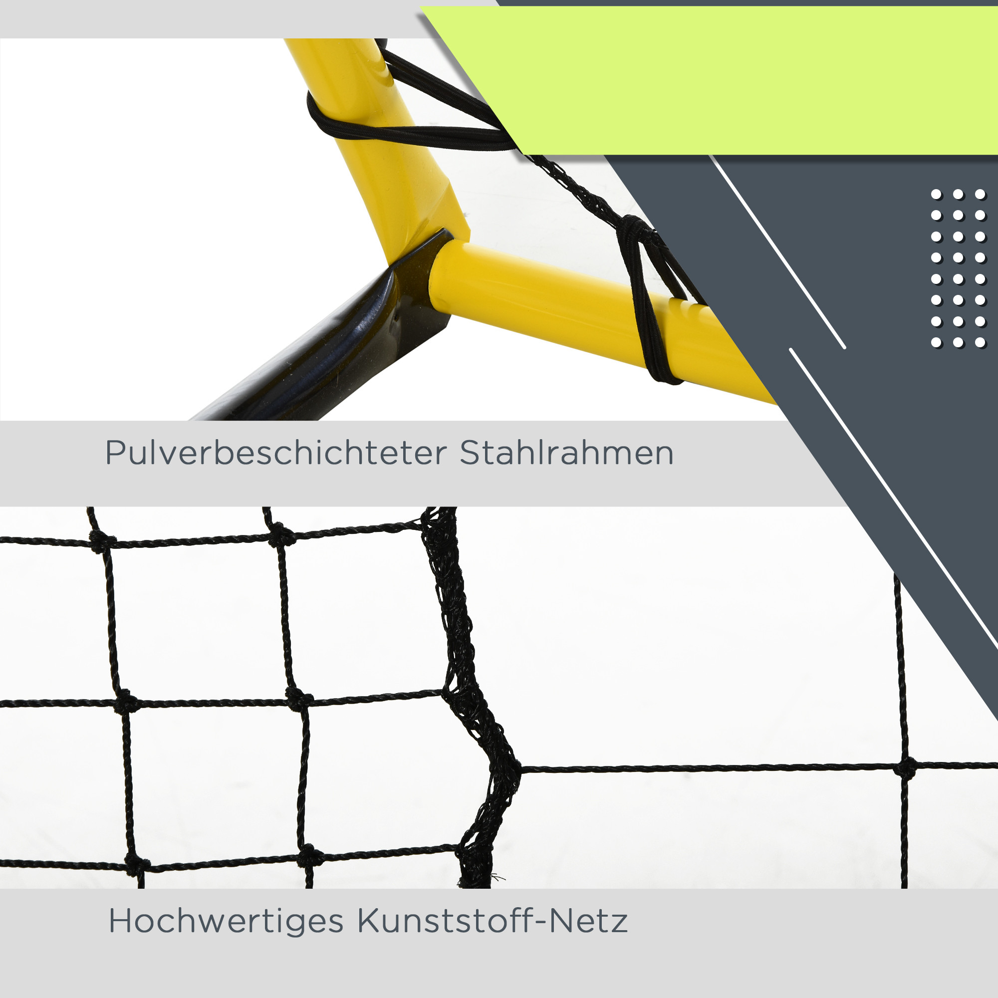 Kickback Fußball Rebounder Tor Rückprallwand Netz für Fußball, Basketball und Baseball, Stahl+PE, Gelb+Schwarz, 184 x 63 x 123 cm