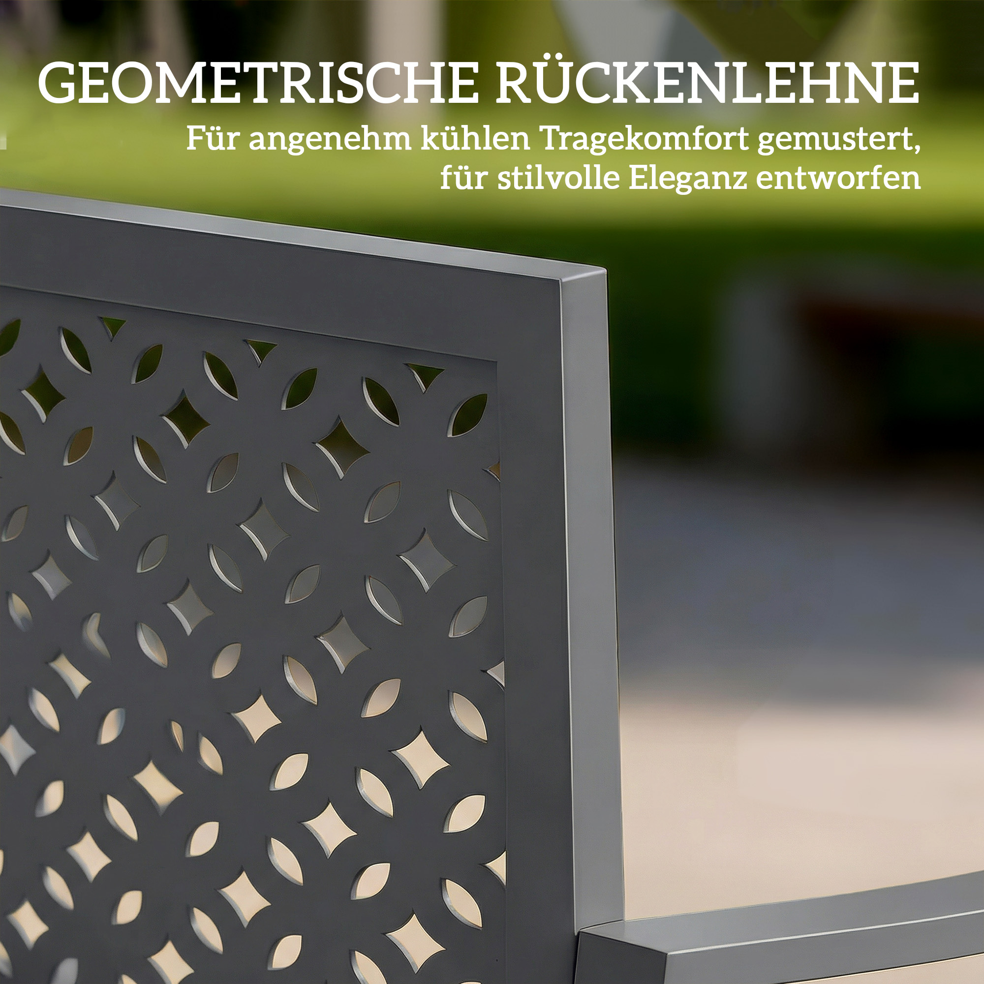 Gartenbank 2-Sitzer Metall wetterfest Outdoor Sitzbank mit rostbeständiger Rückenlehne, Geometrisch bis 240 kg