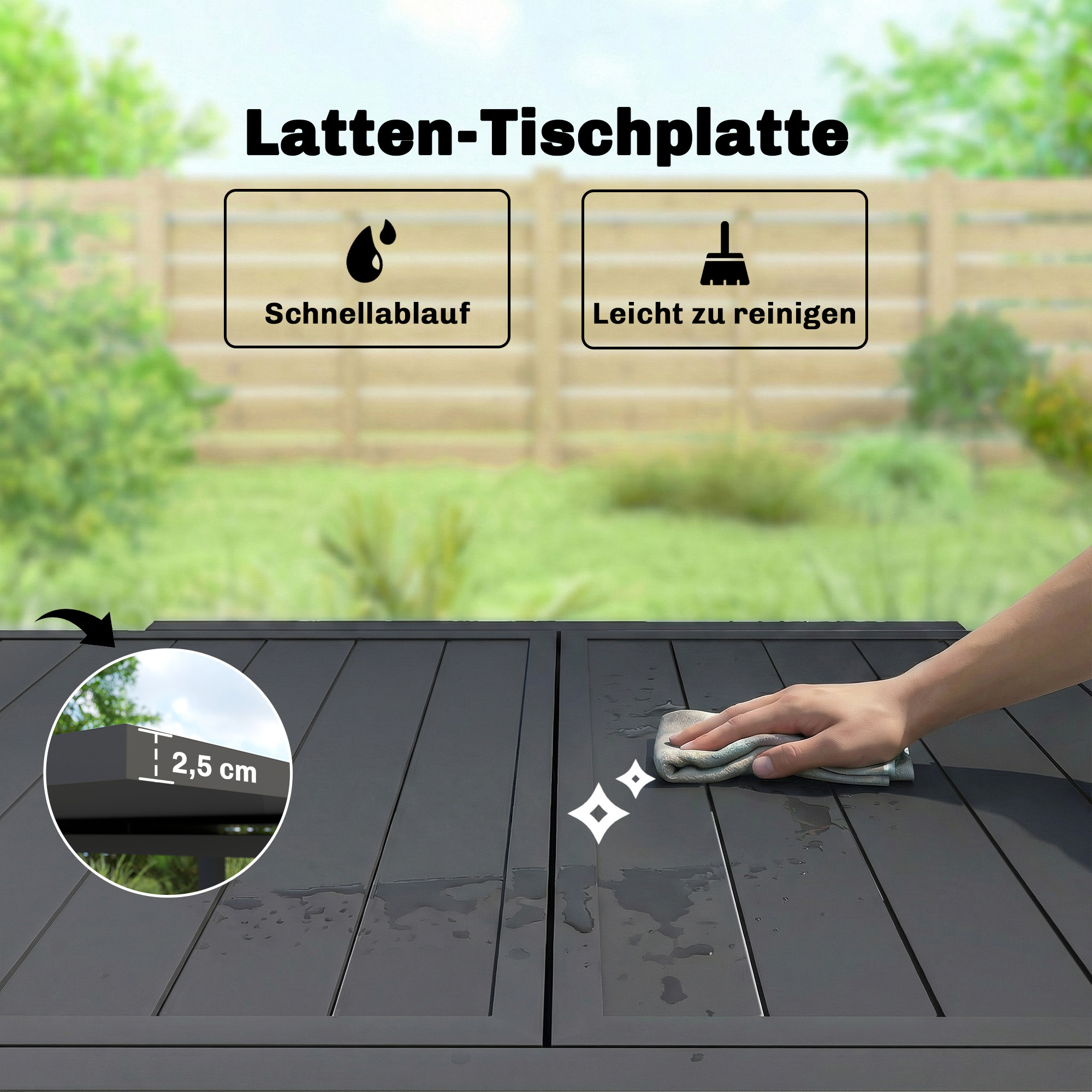 Gartentisch Ausziehbarer 80/160 x 80 cm Aluminium Esstisch für 4-6 Personen, Rechteckig mit Lamellenplatte