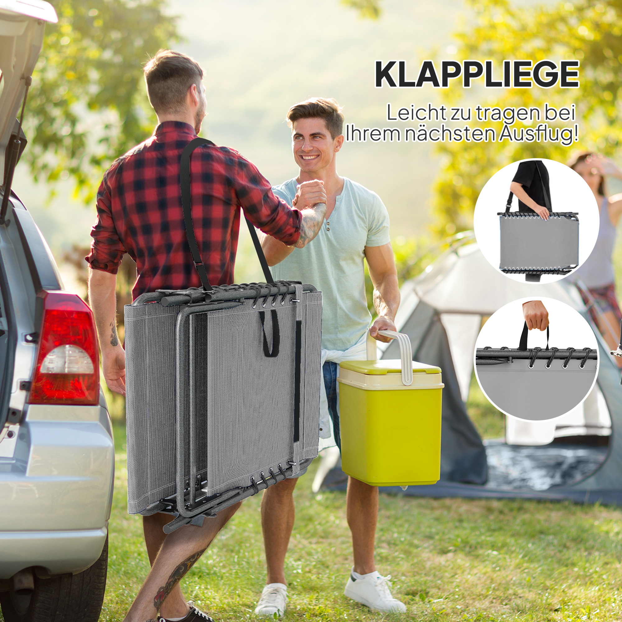 Sonnenliege klappbar Gartenliege mit Kopfkissen, Liegestuhl mit 5-Fach verstellbare Rückenlehne bis 120 kg