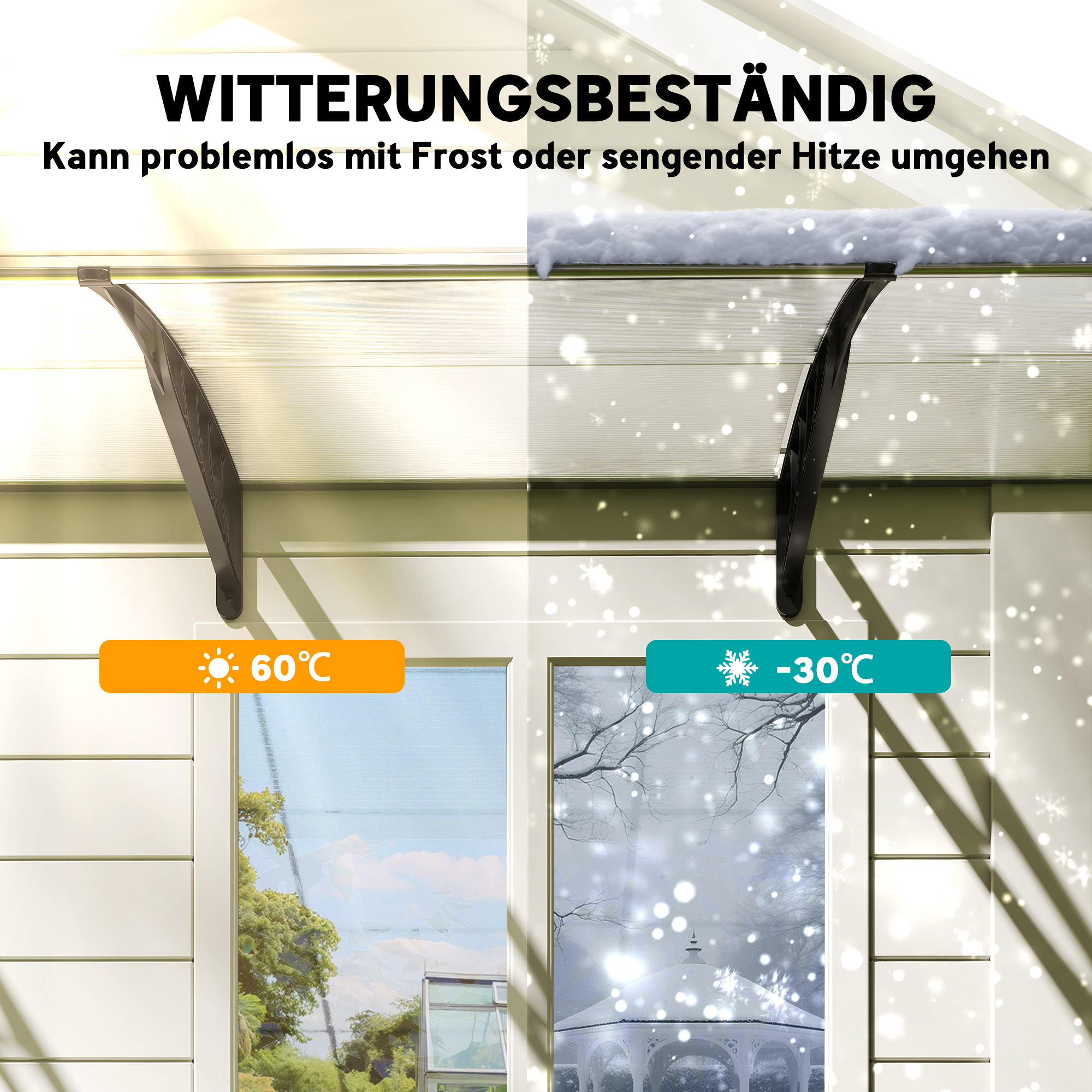 Vordach Schutzdach, Sonnen- und Regenschutz, inkl, Wandhalterung, 295x90 cm, Weiß