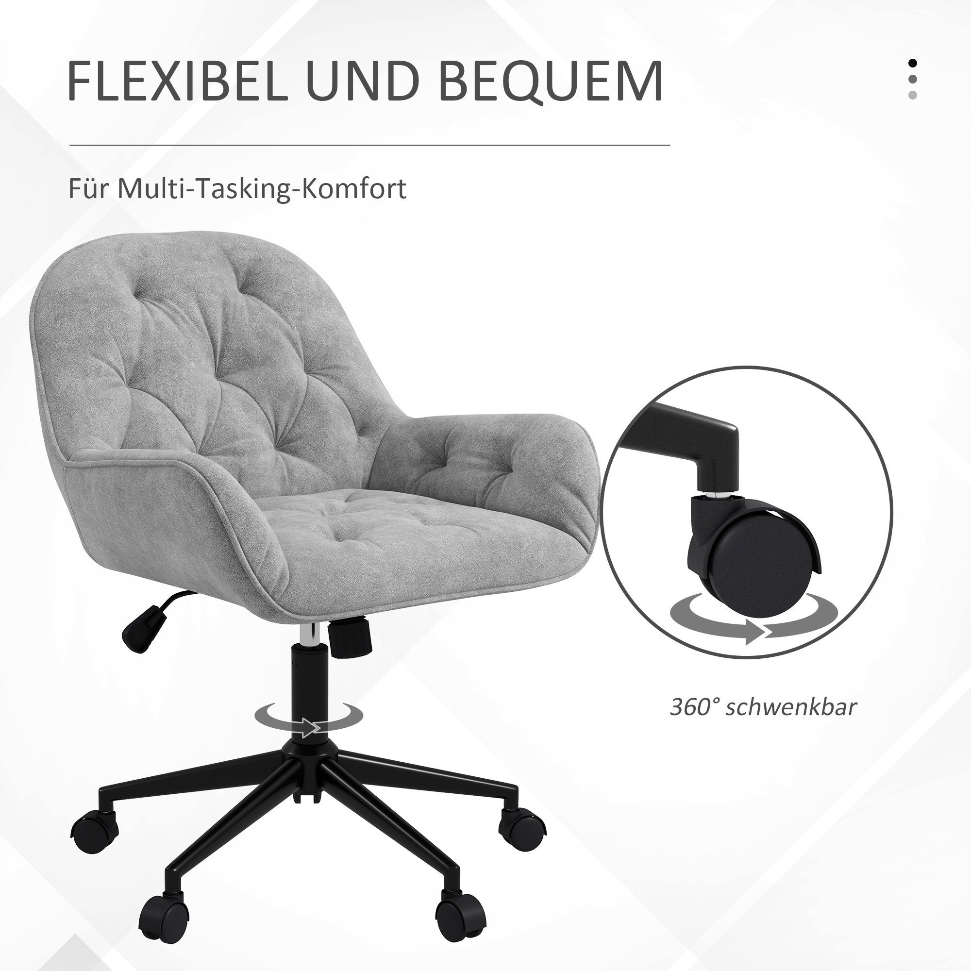 Bürostuhl Schreibtischstuhl Computerstuhl, höhenverstellbar, Samt-Optik, Grau